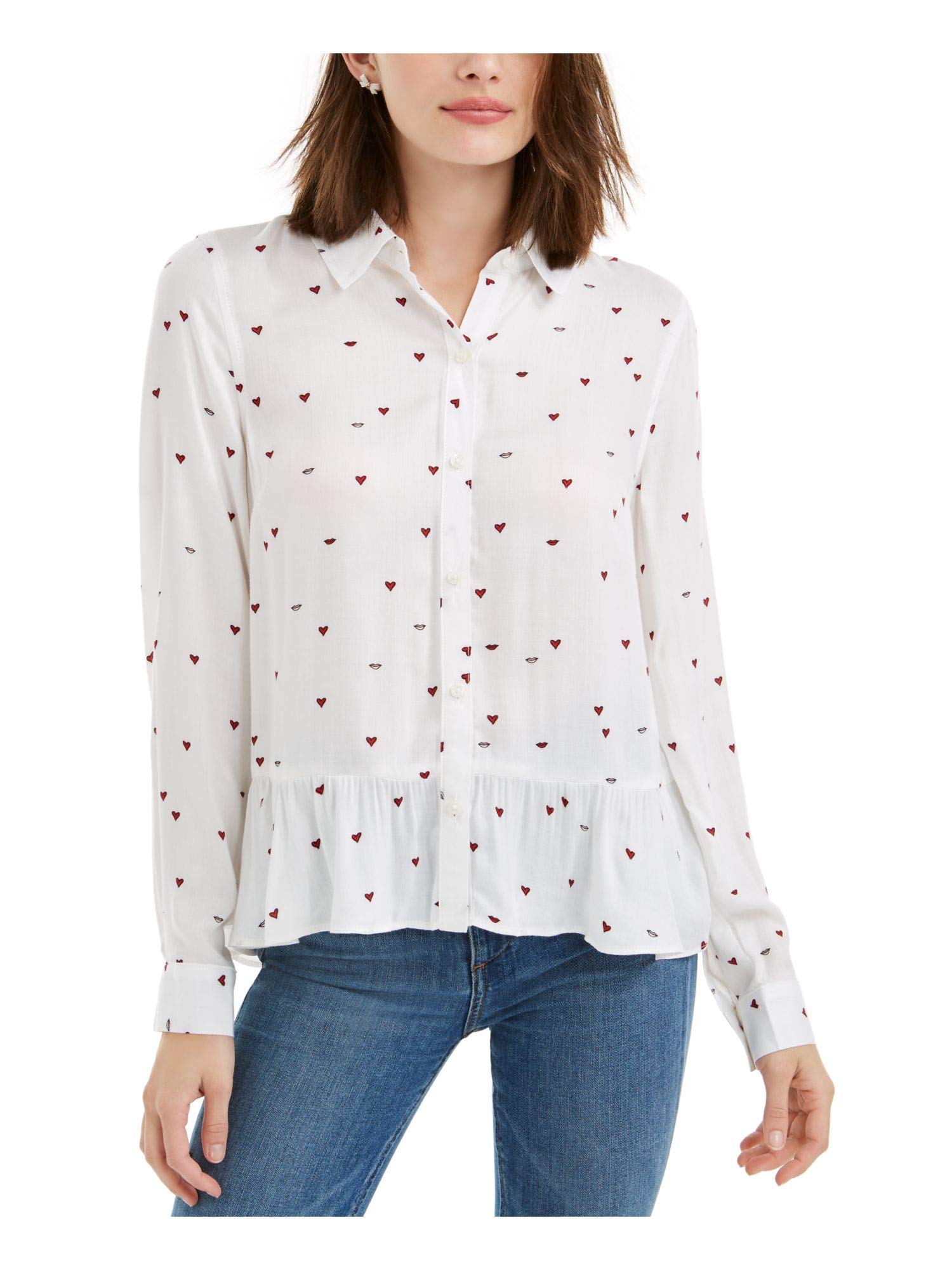 Maison Jules Printed Peplum Top with Red Heart String - Flirty & Feminine Blouse for Date Night & Special Occasions