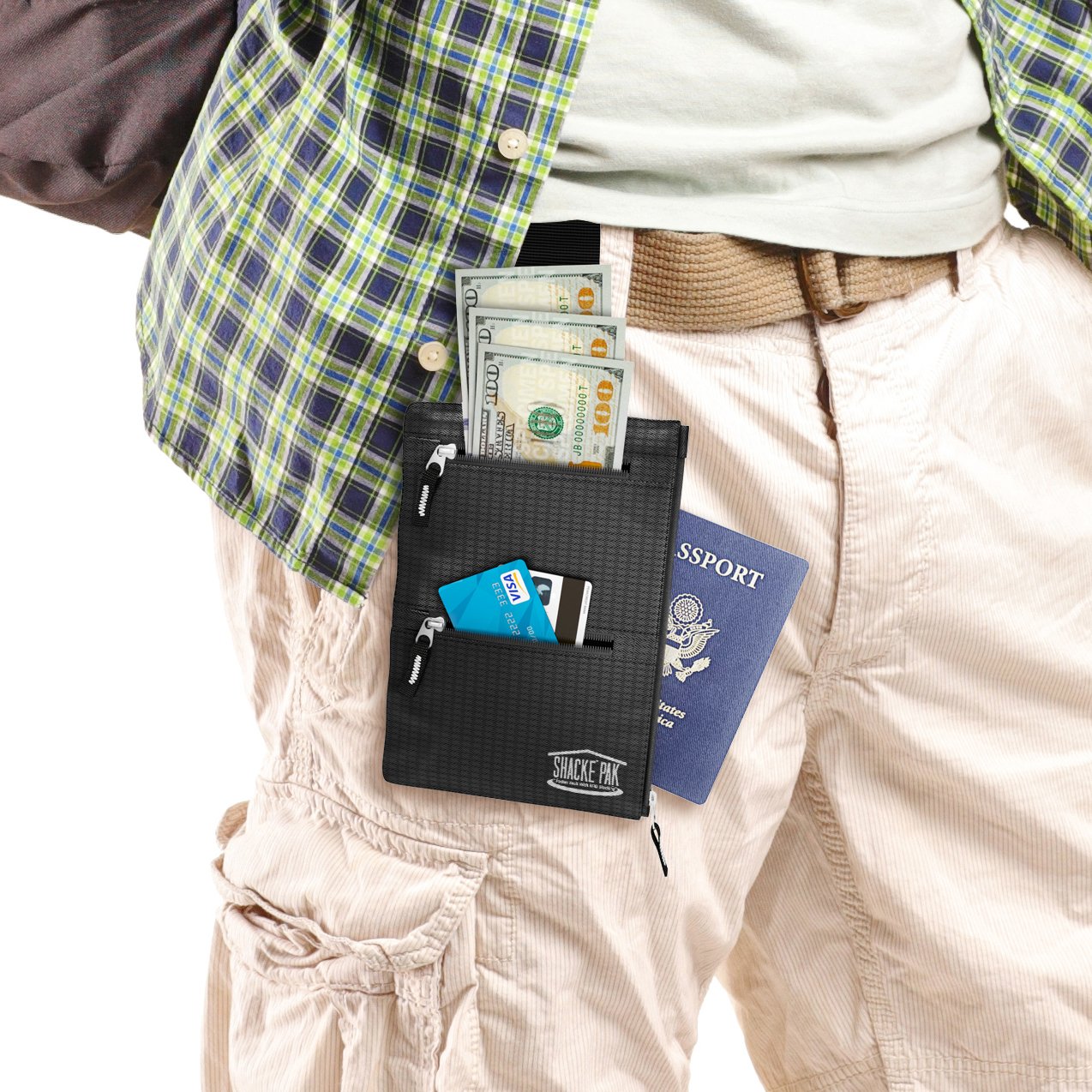 Shacke RFID Blocking Hidden Travel Belt Wallet - Secure & Slim Money Belt for Men & Women - Perfect for Travel, Hiking & Outdoor Adventures
