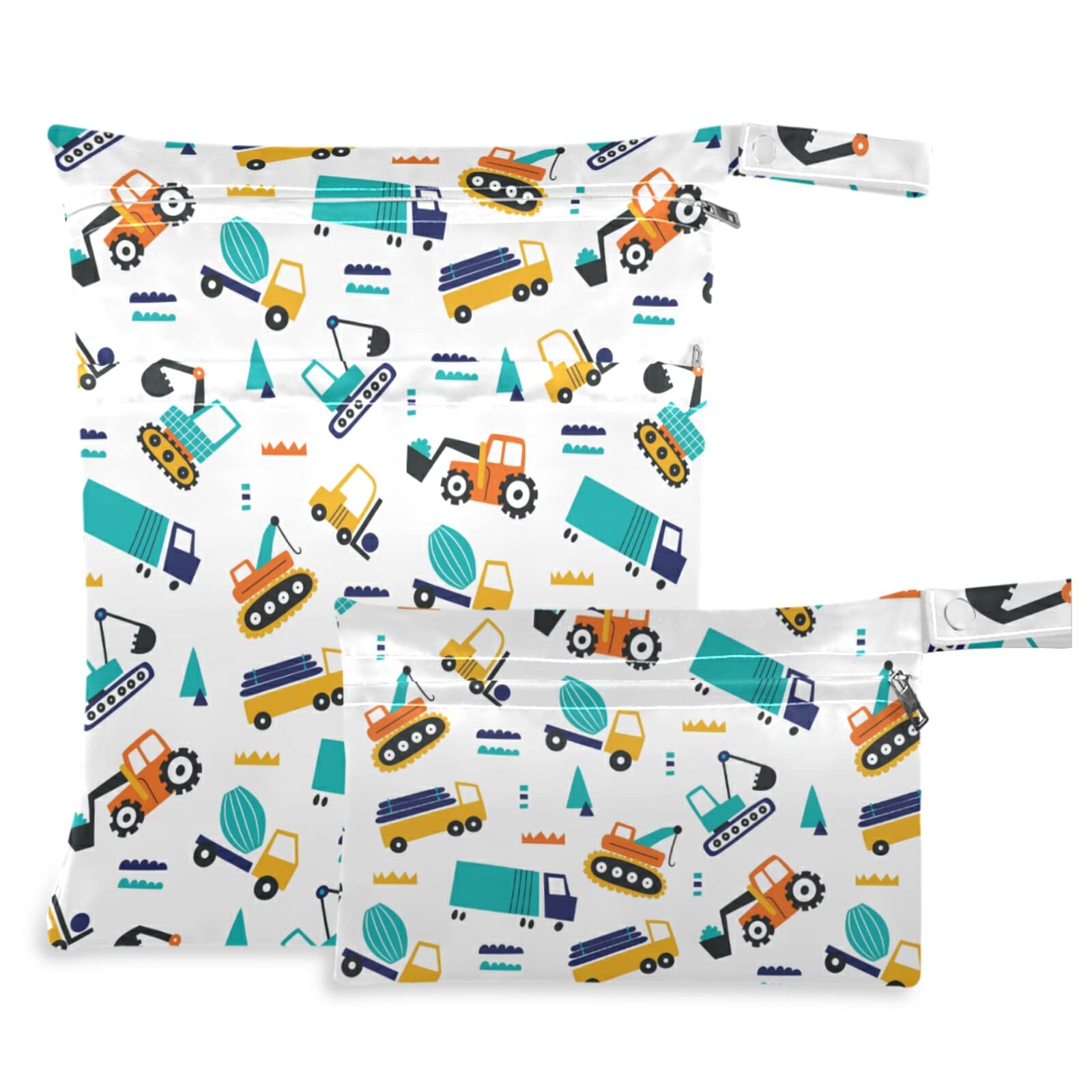 ZZXXB Bulldozer Truck Waterproof Wet Dry Bag - Reusable Cloth Diaper Bag with Zipper Pocket for Travel, Beach, Pool, Gym & Yoga | Perfect for Swimsuits, Toiletries & Baby Essentials