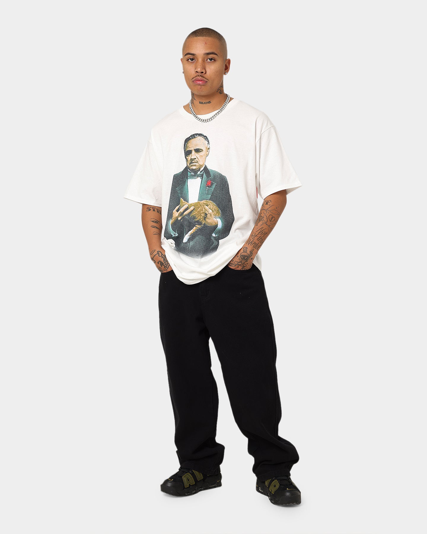 The Godfather Cat T-Shirt - White Cotton Vintage Graphic Tee for Men & Women | Perfect for Casual Wear, Movie Nights & Gifts