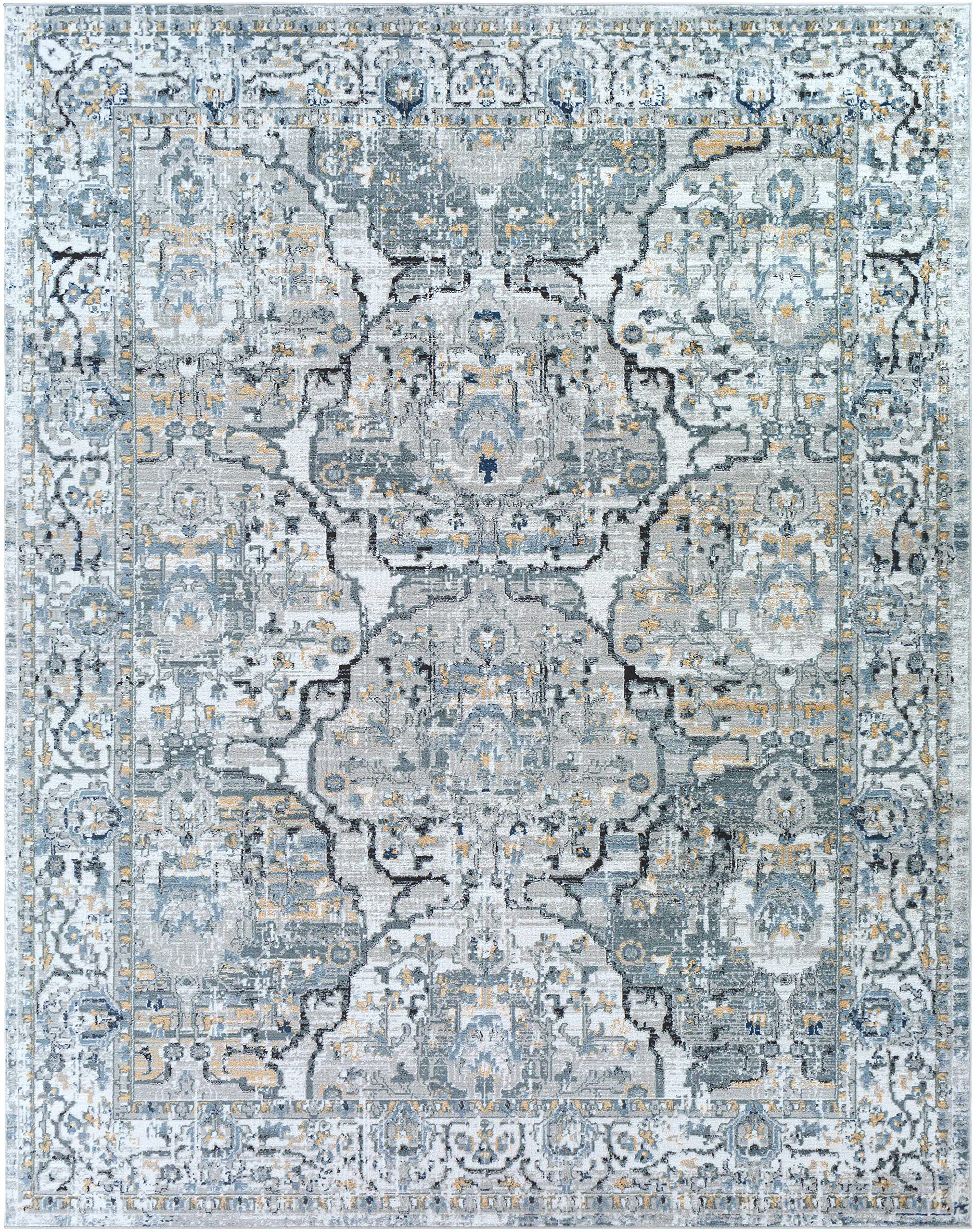Premium Hauteloom Parcoal Traditional Area Rug - 9' x 12' - Soft Beige, Black & Blue - Perfect for Living Room & Bedroom Decor - Adds Elegance & Comfort to Your Home