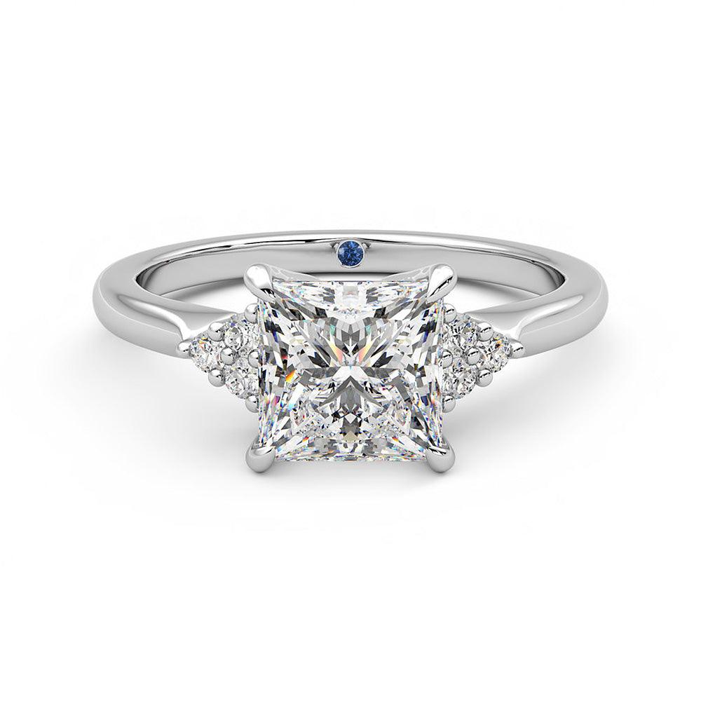 Princess Cut Moissanite Engagement Ring with Hidden Anniversary Stone & Diamond Accents - Perfect for Proposals, Weddings & Anniversary Gifts