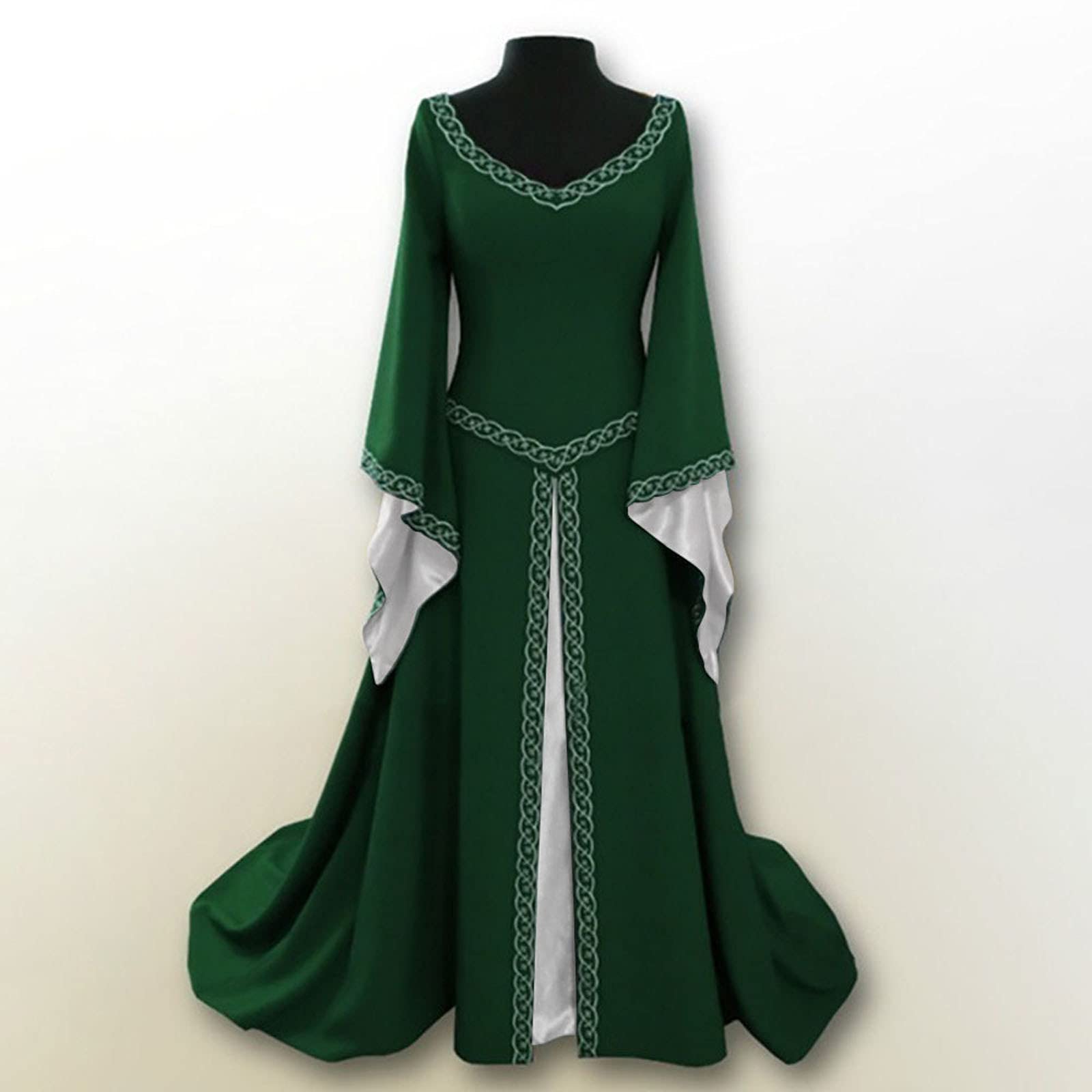 PBNBP Women's Medieval Royal Court Gown - Elegant Floor Length Dress with Butterfly Sleeves & V-Neck for Halloween, Masquerade Balls, Cosplay, Renaissance Fairs & Historical Reenactments