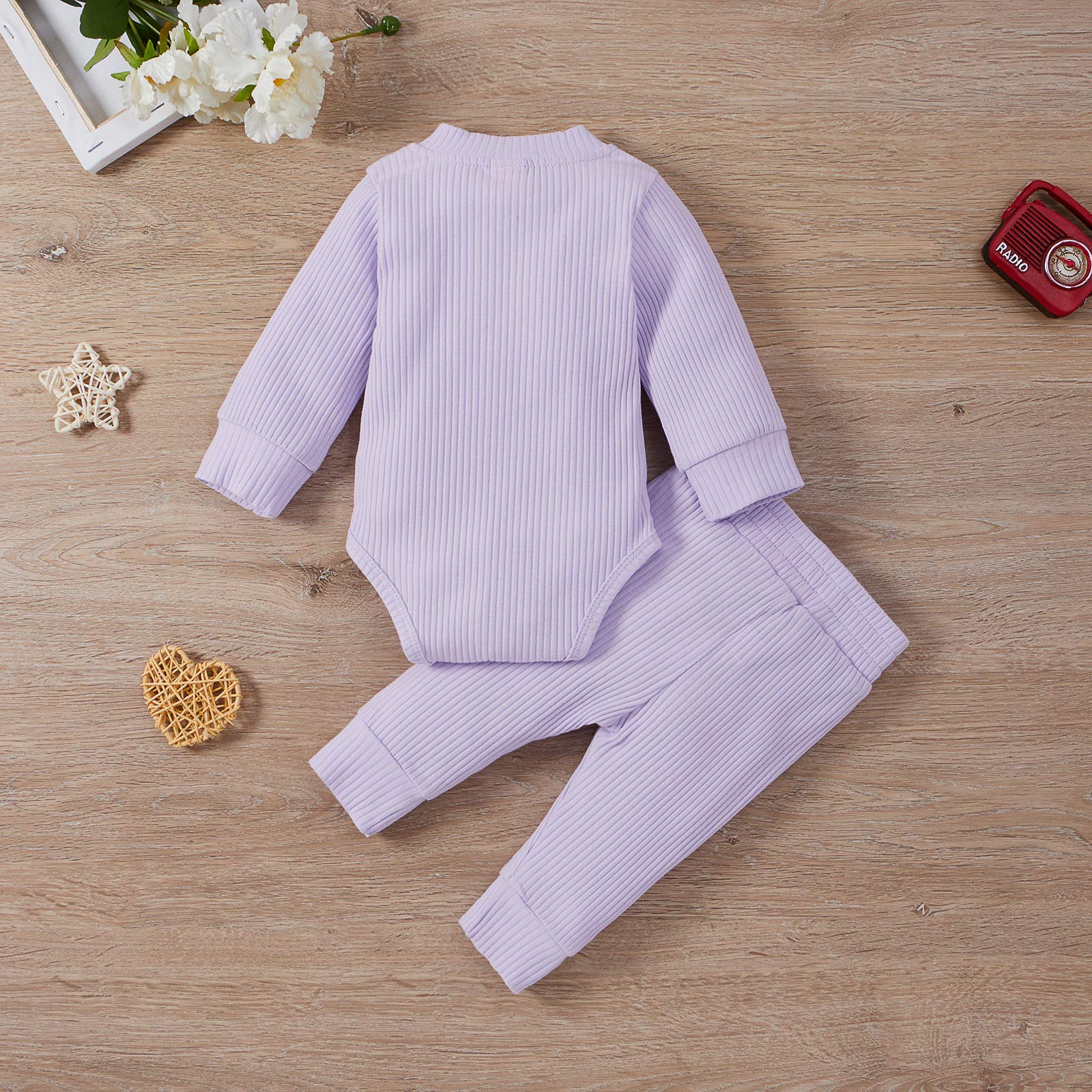 Newborn Baby Girl & Boy Fall Winter Outfits - 3-24 Months Long Sleeve Knitted Cotton Romper & Pants Set - Cozy Infant Clothes for Playdates, Family Photos & Holiday Gatherings
