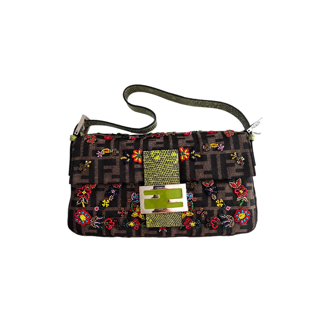 Vintage Fendi Floral Beaded Zucca Baguette Bag - Authentic Designer Handbag for Women | Perfect for Parties, Weddings & Special Occasions