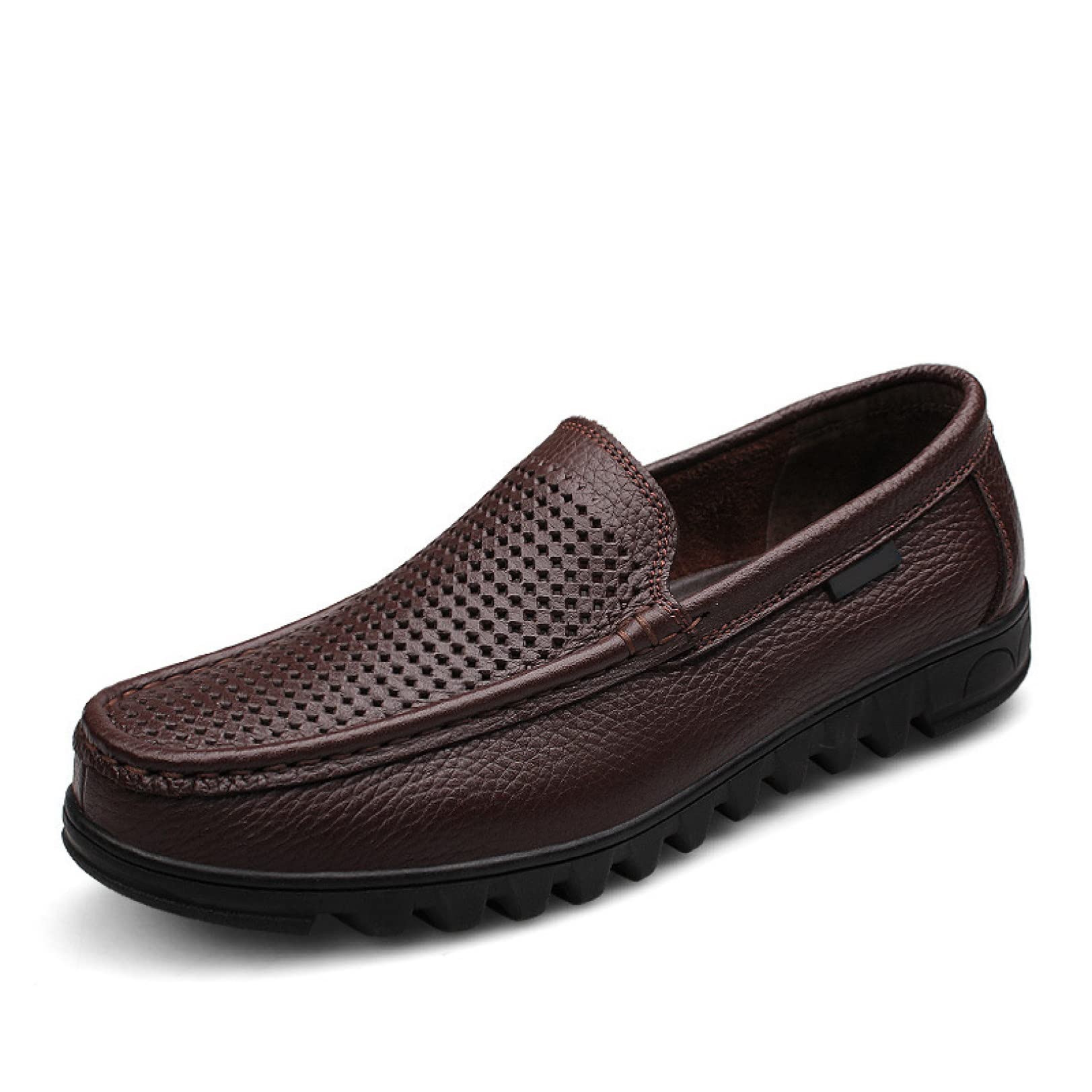 Men's Leather Loafers - Breathable Slip-On Dress Shoes for Summer | Comfortable Hollow Out Boat Shoes for Casual Wear | Perfect for Office, Travel & Outdoor Activities