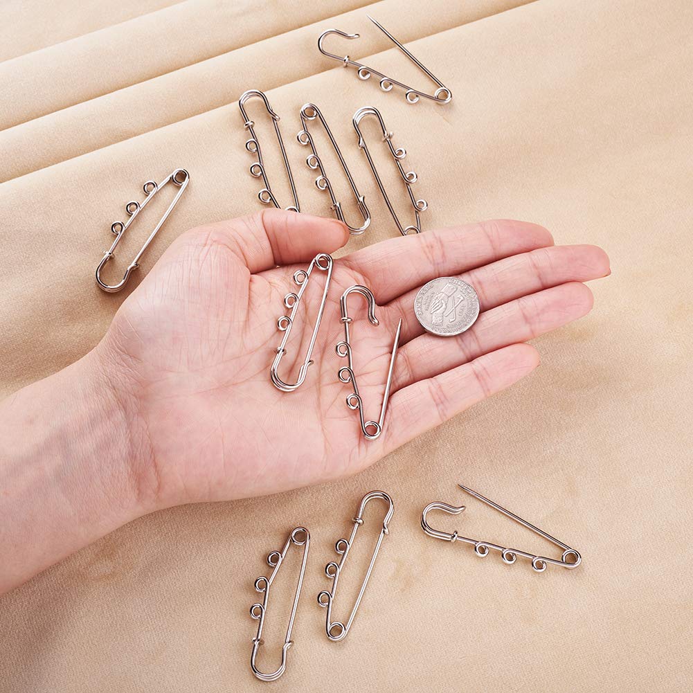 20Pcs 2 Inch Heavy Duty Platinum Iron Safety Pins with 3 Loops - Decorative Metal Kilt Pins for Brooch Making, Clothing, Blankets & Knitted Fabric - DIY Crafts, Costume Accessories & Home Decor