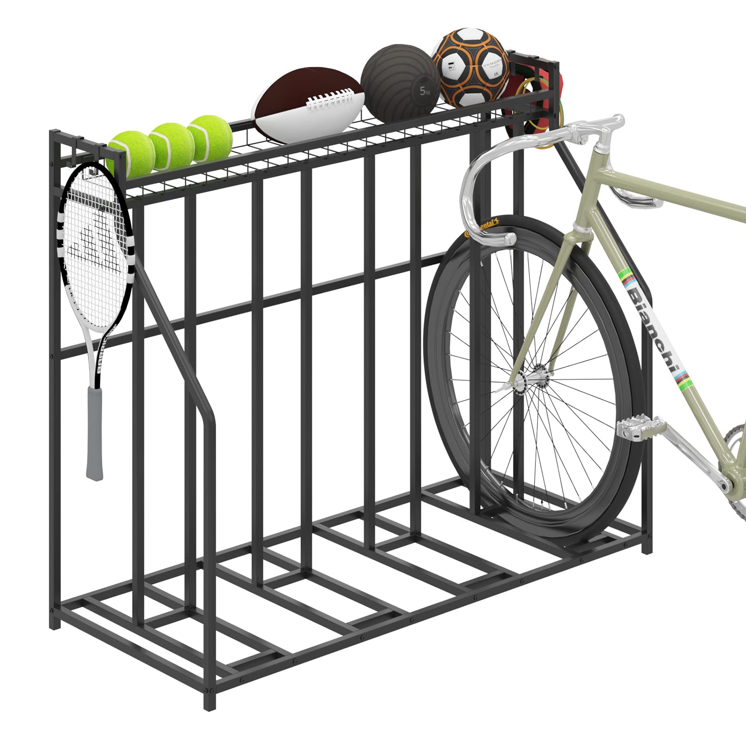 Heavy Duty 4 Bike Floor Stand Rack - Sturdy Metal Bicycle Parking Storage with Basket for Garage - Holds Mountain, Hybrid, Adult & Kids Bikes - Space Saving Solution for Home, Apartment & Outdoor Use - Perfect for Bike Storage, Garage Organization & Cycling Gear - Ideal for Small Spaces, Backyard Bike Parking and Apartment Storage - Great for Garage, Patio, Shed and Basement Bike Organization - Perfect for Urban Living, Cycling Enthusiasts & Family Bike Storage