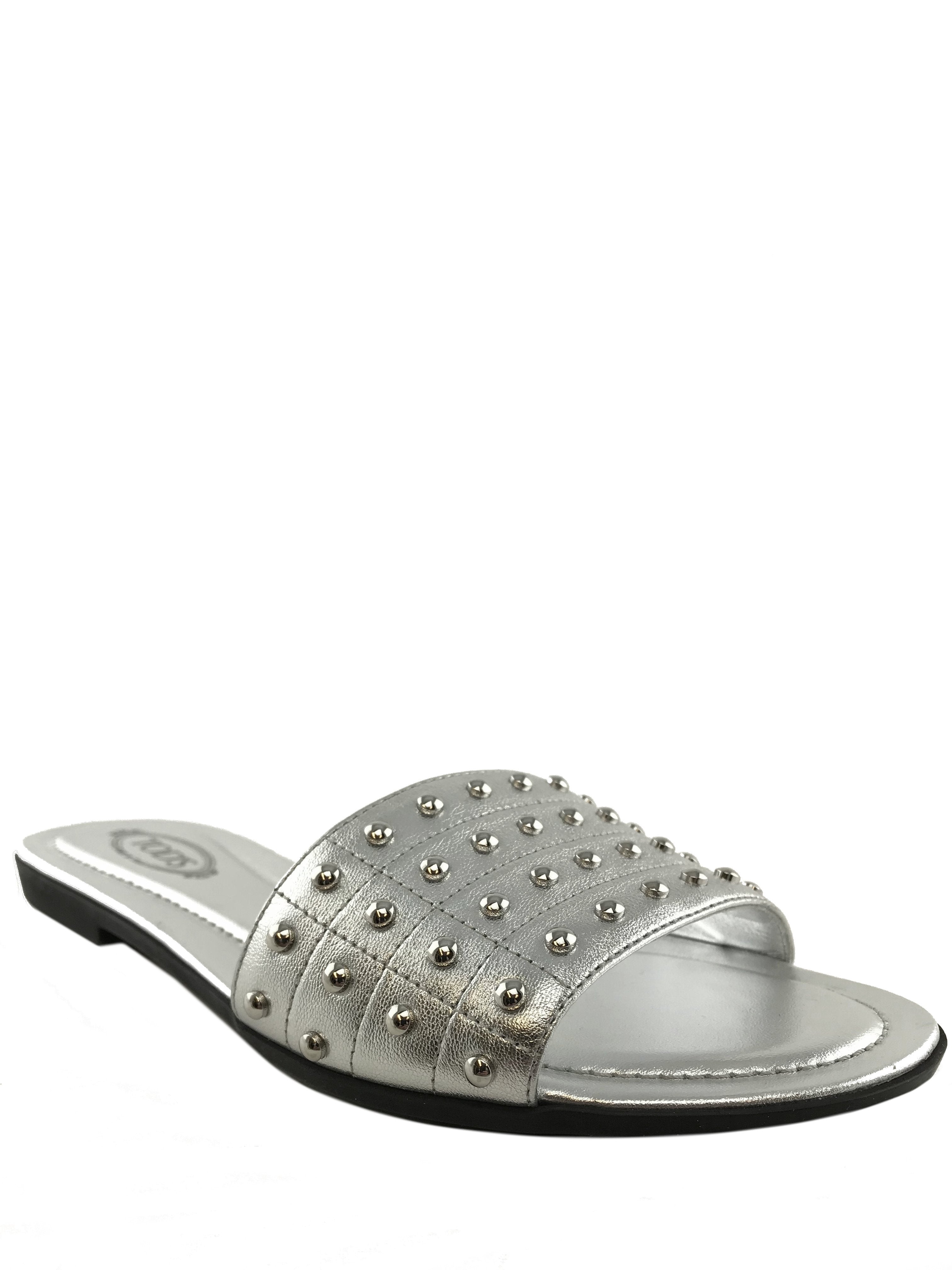 Tod's Studded Leather Slide Sandals Women's Size 7 - Comfortable Summer Fashion Sandals for Beach, Vacation and Casual Outings