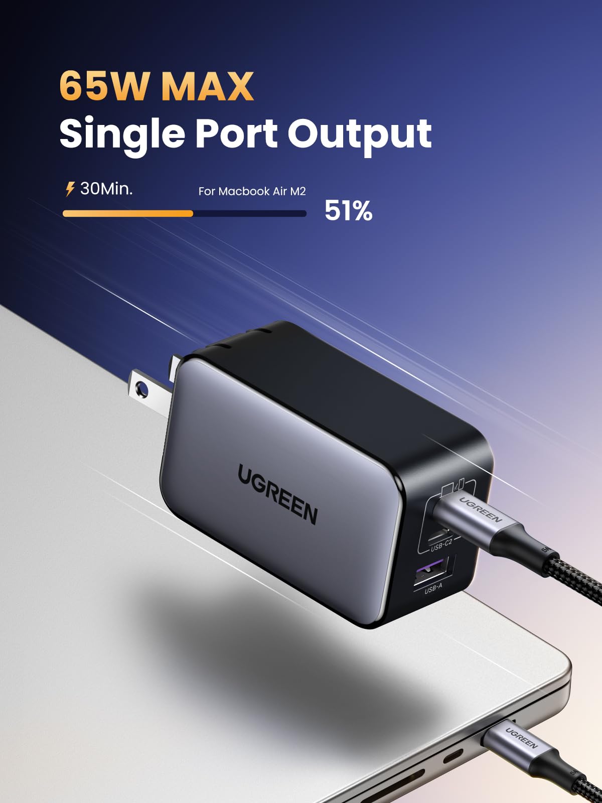 UGREEN Nexode 65W GaN USB C Charger - 3-Port Fast Charging Block for MacBook Pro/Air, iPad, iPhone 16/15/14, Galaxy S24/S23/S22, Dell XPS 13, Pixel - Compact Foldable Design for Travel & Home Office Use