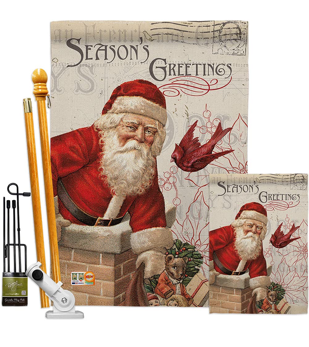 Vintage Santa Holiday Garden Flag Kit - Winter Christmas Decor, Reindeer & Snow Design - Made in USA 28x40 Inch - Perfect for Yard, Porch & Seasonal Home Decoration