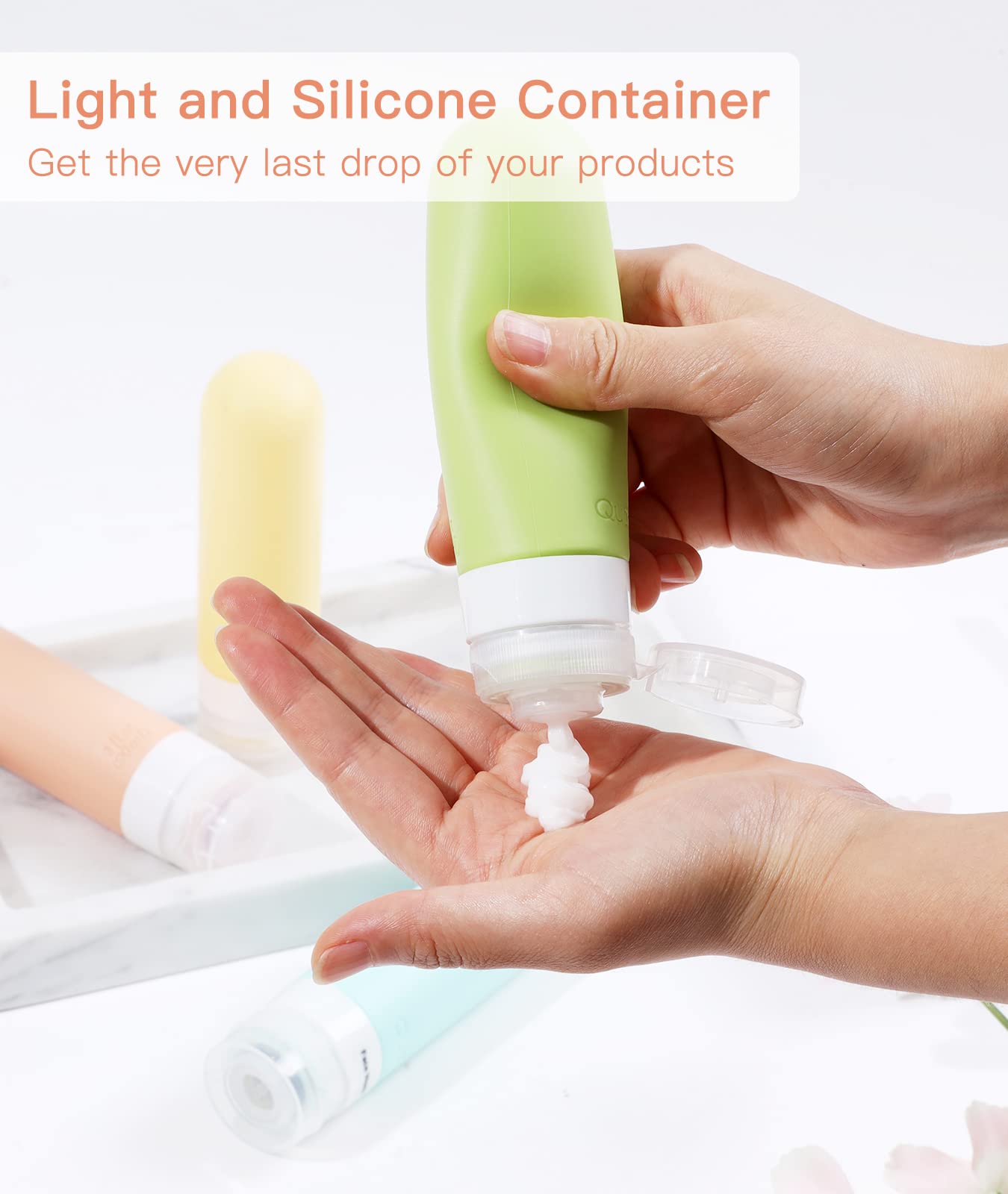 Quatish 3 oz TSA Approved Leak Proof Travel Bottles Set - Original Patented Silicone Shampoo Containers for Toiletries (4 Pack with Toiletry Bag, Multi-Color) - Perfect for Air Travel, Gym, Camping & Vacation Essentials