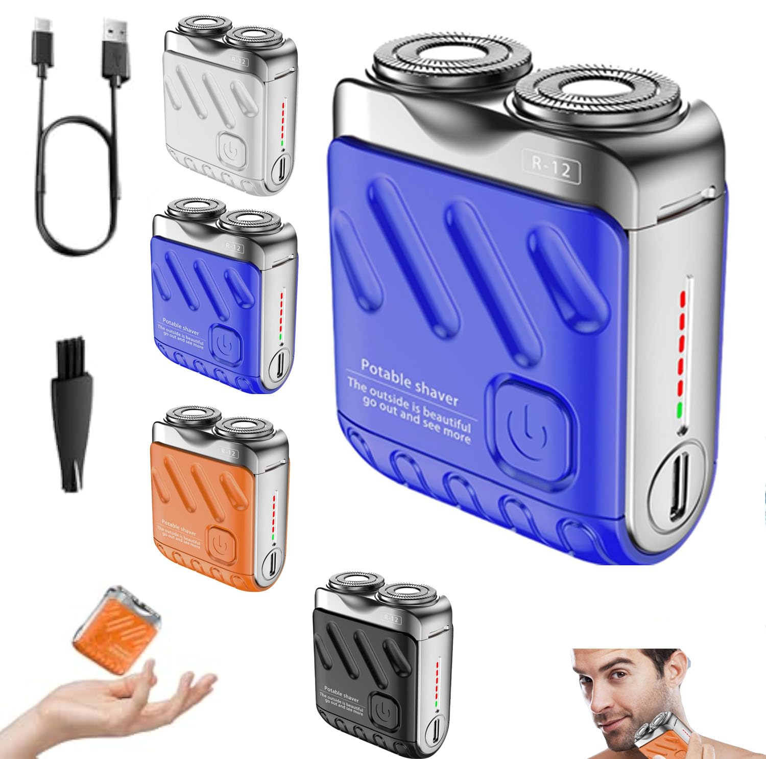 R12 Mini Electric Shaver for Men - USB Rechargeable Beard Trimmer with One-Button Operation - Long-Lasting Battery - Portable Travel & Home Grooming Kit - Perfect for Business Trips, Camping & Daily Use - Compact Design for Home, Travel, Gym & Office - Quick Facial Hair Trimming Solution - Ideal for On-the-Go Grooming, Business Meetings, Workouts & Travel Essentials (Blue)