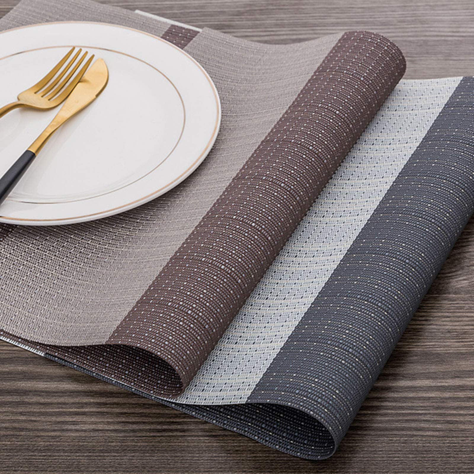 Daesar 6-Piece Heat-Resistant PVC Placemats Set - Non-Skid, Washable Table Mats in Grey & White for Dining, Kitchen, and Party Decor