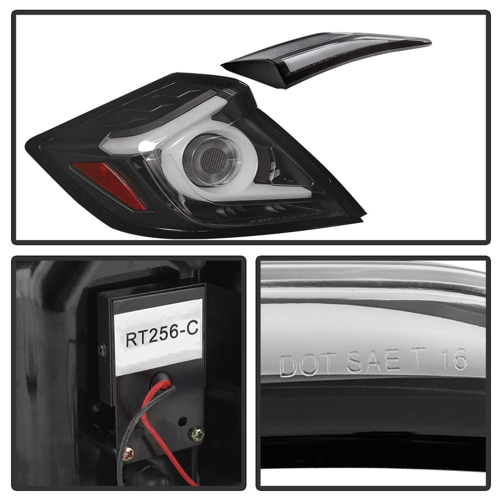 ACANII LED Sequential Turn Signal Tail Lights for 2016-2021 Honda Civic Sedan - Black Housing Brake Lamp Assembly - Enhanced Visibility & Style for Night Driving & Custom Car Upgrades