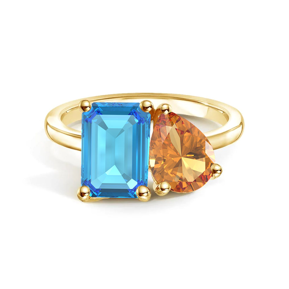 Personalized Toi et Moi Blue Topaz Birthstone Ring for Women - Custom Anniversary Jewelry Gift for Her - Perfect for Valentine's Day, Engagement & Romantic Occasions