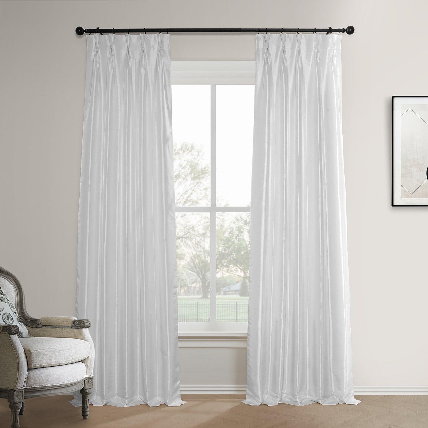 Premium Eggshell French Pleat Faux Silk Taffeta Blackout Curtains - Noise Reducing & Thermal Insulated Window Treatments for Bedroom, Living Room & Home Theater