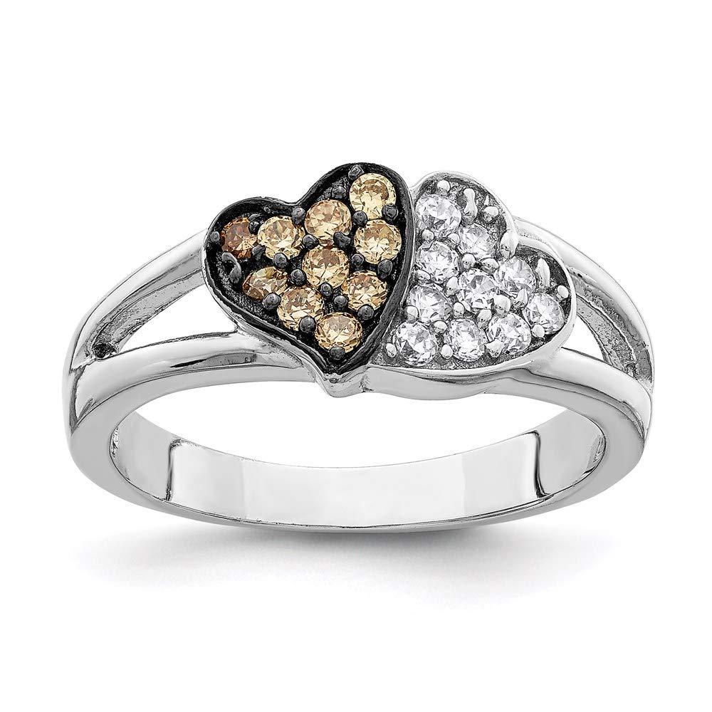 925 Sterling Silver Heart Ring with Champagne & Clear Cubic Zirconia - Elegant Women's Jewelry Gift for Anniversary, Valentine's Day & Special Occasions