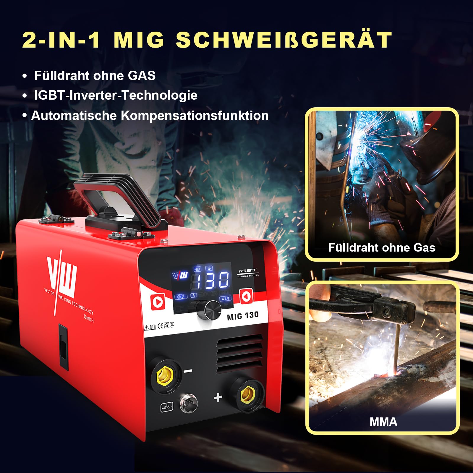 130A MIG Welder for Beginners - IGBT Inverter Wire Feed Welding Machine with Welding Helmet & Electrode Welding Function | Home DIY, Auto Repair, Metal Fabrication Projects