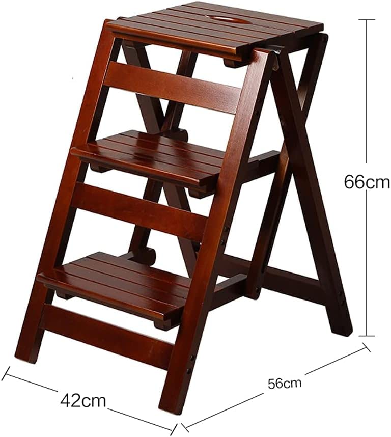 OKUOKA 3-Step Folding Wooden Ladder Stool - Multifunctional Step Stool for Home, Library, Bedroom & Living Room - Compact Storage, Easy to Carry - Perfect for Reaching High Shelves, Decorating & Organizing