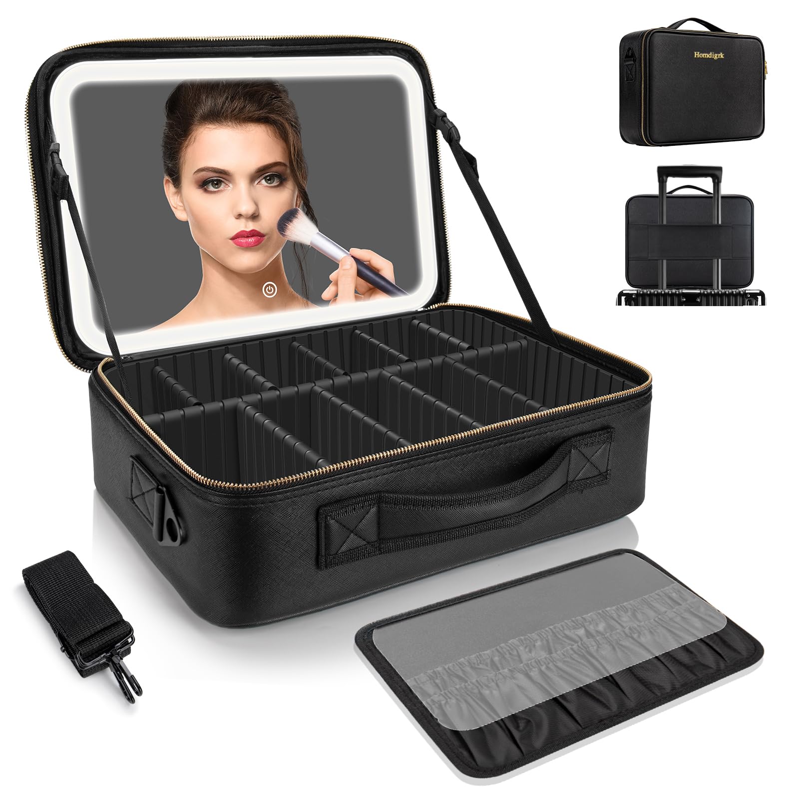 LED Makeup Bag with Adjustable Brightness Mirror - 14.6