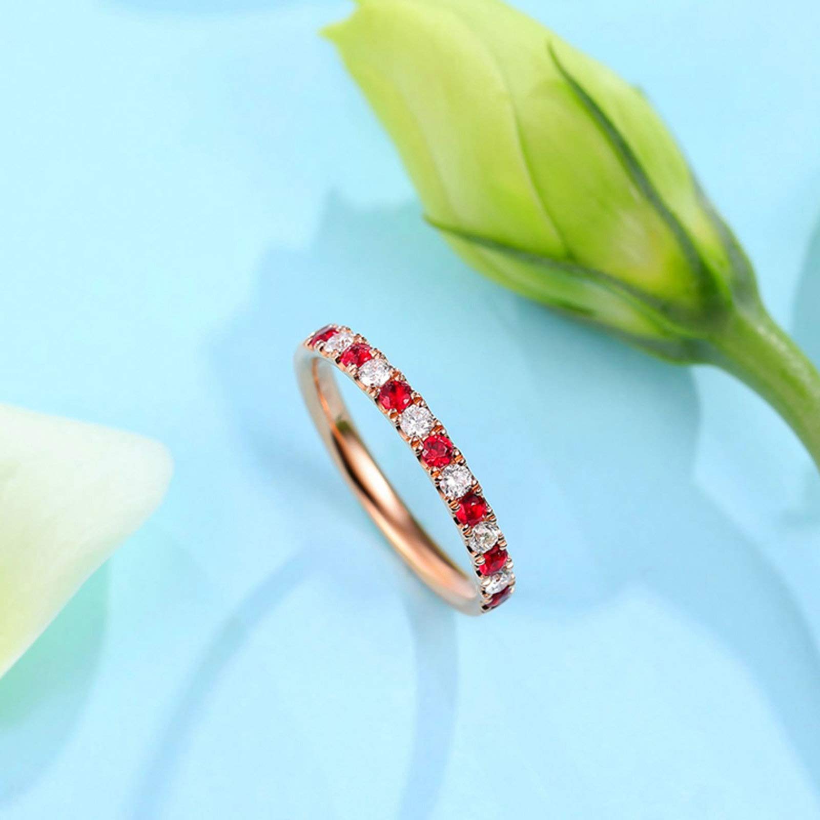18K Rose Gold Engagement Ring for Women with 0.09ct Ruby/Sapphire & 0.07ct Diamond - Wedding Band, Anniversary Gift, Promise Ring - Perfect for Proposals, Bridal Jewelry & Special Occasions
