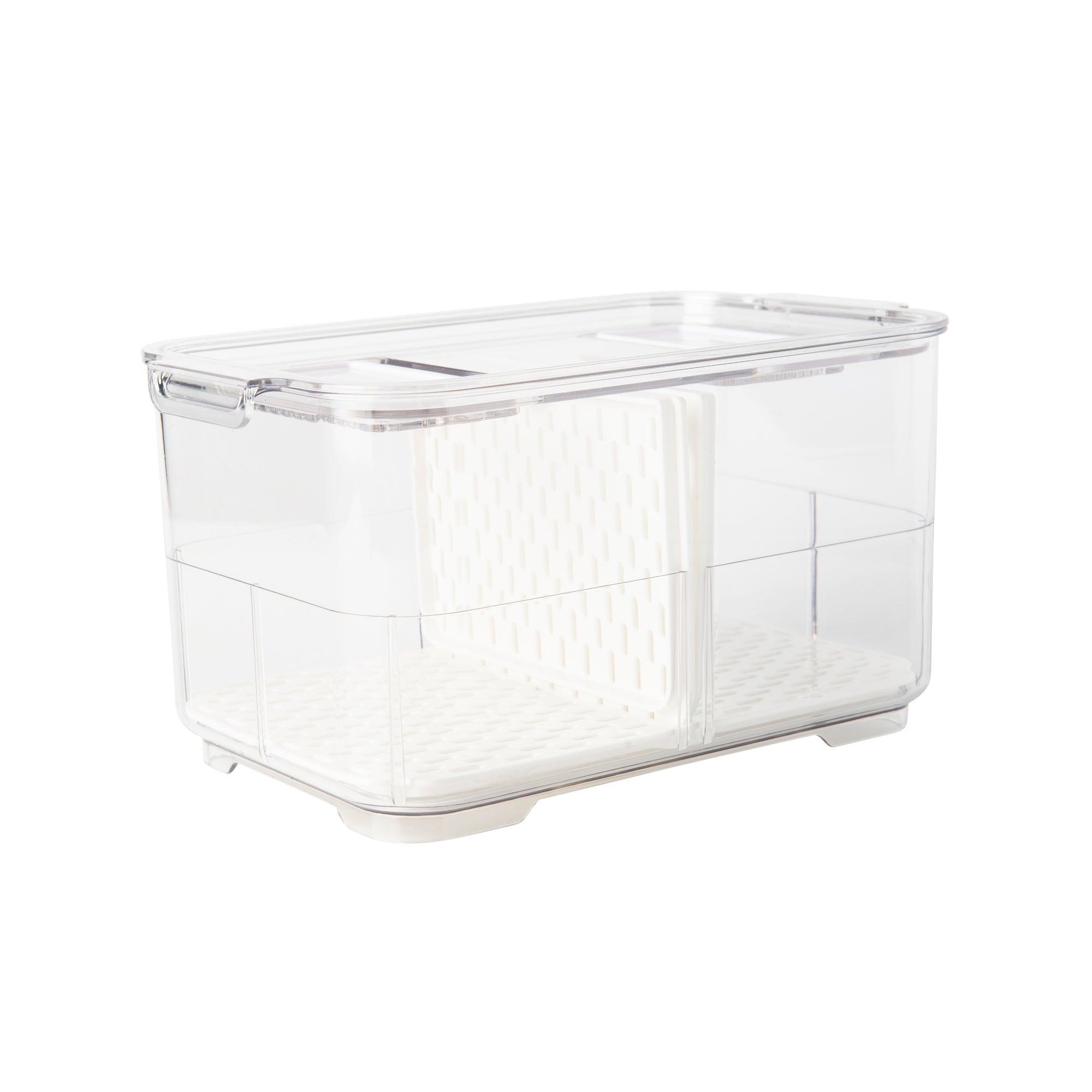 2-Pack Fridge Organizer Bins with Drainage Plug - Clear Plastic Refrigerator Storage Containers for Fruits, Vegetables & Leftovers - Perfect for Kitchen, Pantry & Meal Prep Organization
