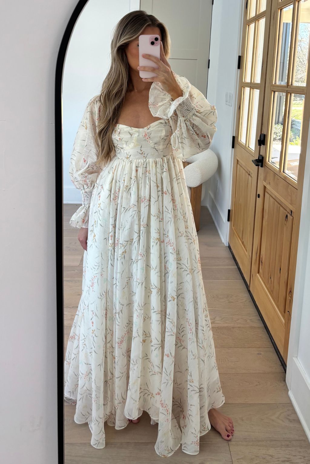 Delilah Maternity Dress with Train - Cream Floral Bump Friendly Wedding Gown for Pregnancy Photoshoot & Special Occasions