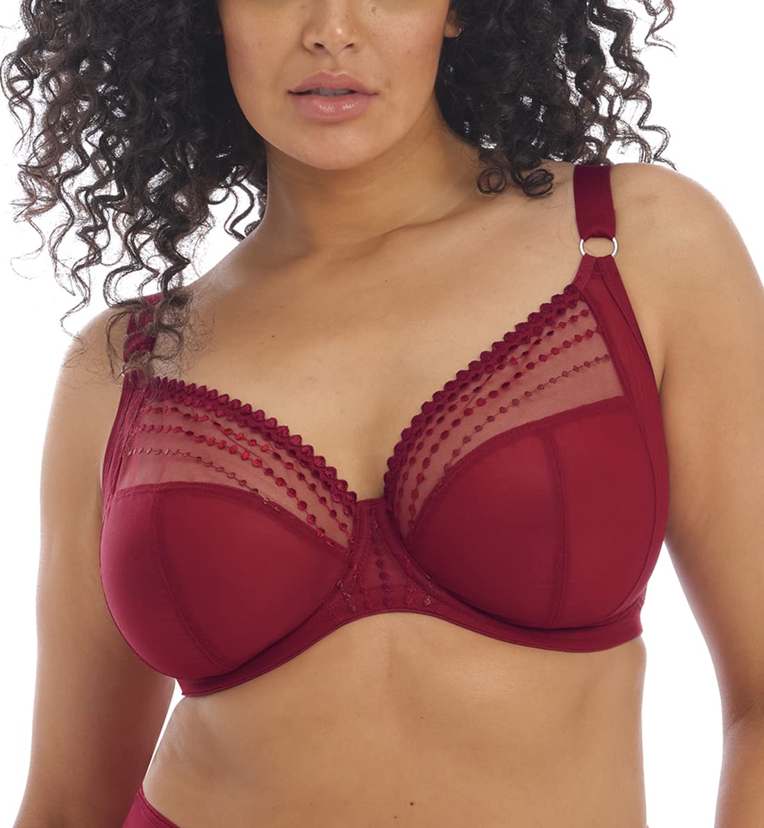 Elomi Women's Matilda Plunge Bra - DD+ Size, Sheer Mesh Cups with Side Support & Adjustable J-Hook for Racerback | Perfect for Everyday Comfort & Active Lifestyles
