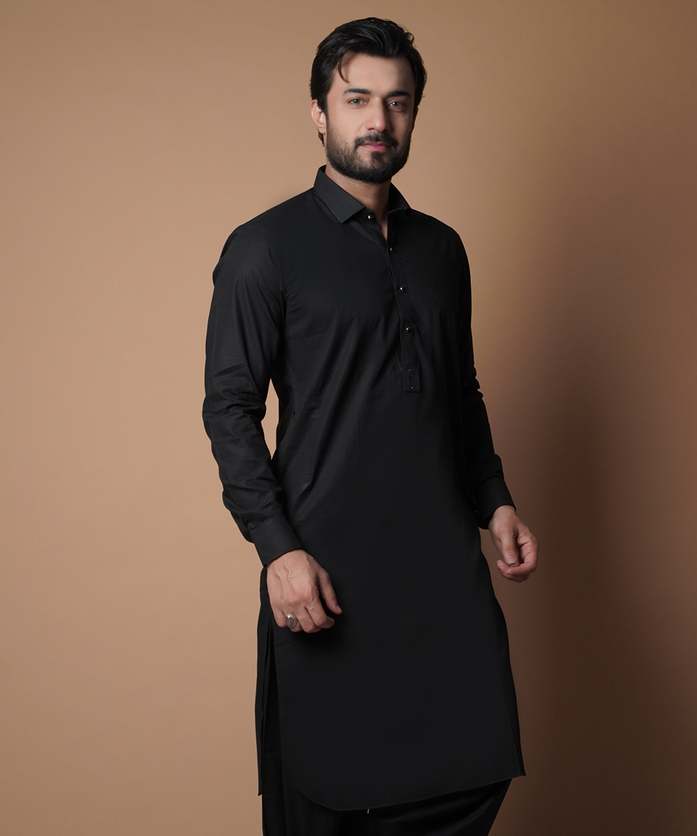 Classic Jet Black Shalwar Kameez for Men | Traditional Pakistani Outfit | Perfect for Weddings, Eid & Special Occasions