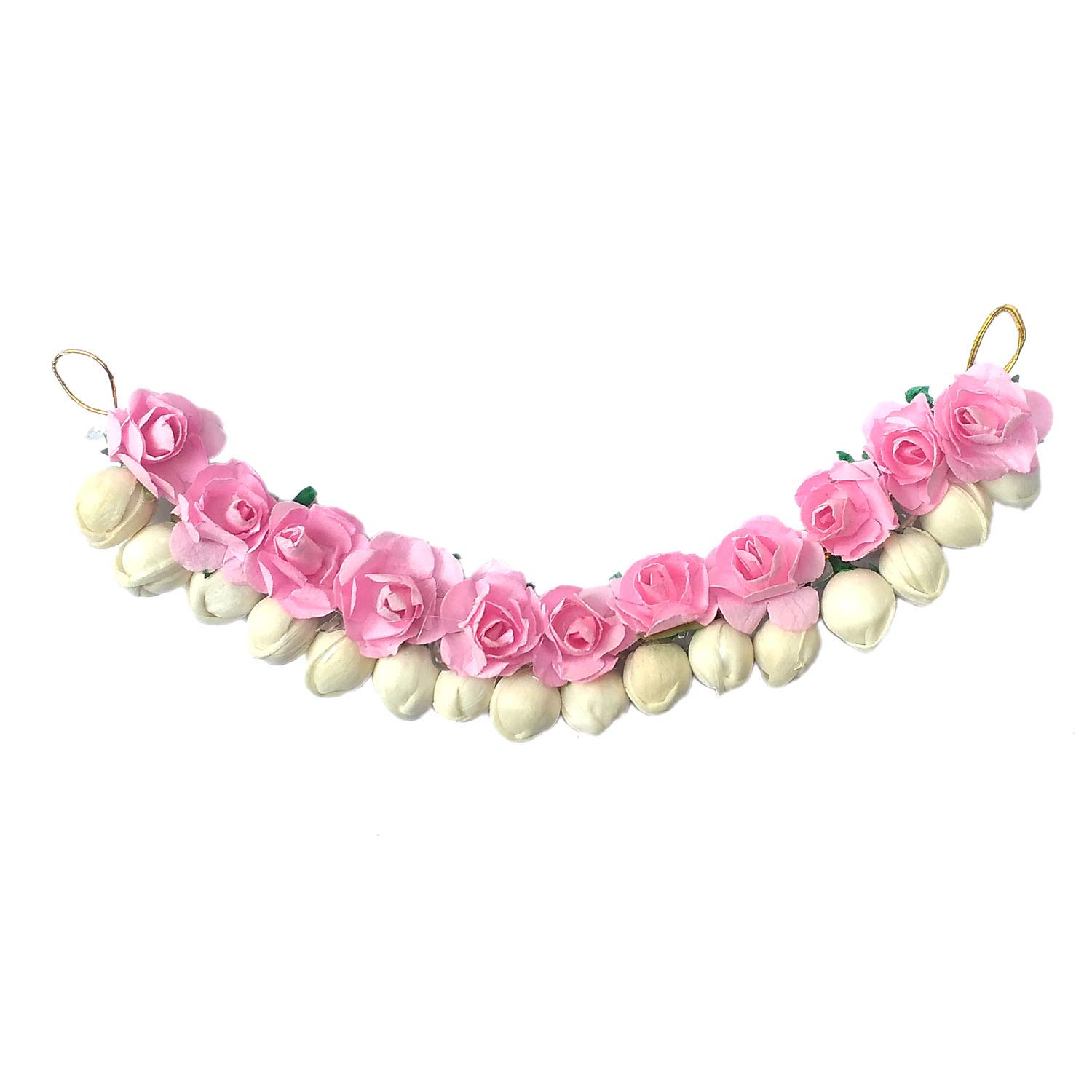 Lightweight White Mogra & Pink Rose Flower Gajra Hair Accessories for Women & Girls | Elegant Bridal Hair Jewelry for Weddings, Parties & Festivals