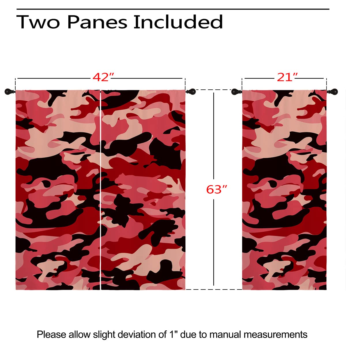 Camo Red Blackout Curtains for Girls & Boys - Thermal Insulated Grommet Drapes in Abstract Black Pink Hunter Army Camouflage - Darkening Window Curtains for Bedroom & Living Room (42 x 63 Inch) - Perfect for Kids' Rooms, Nursery, Dorm & Home Theater