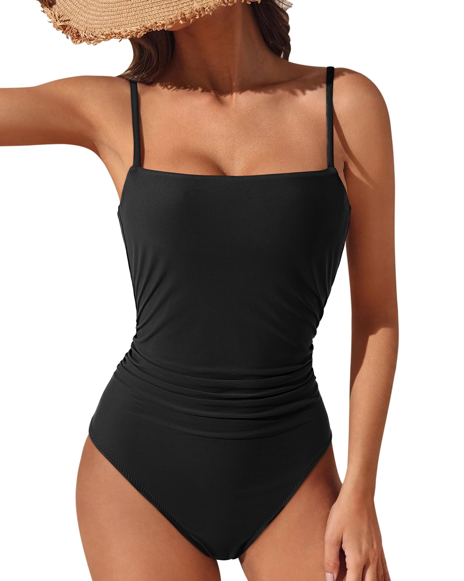 SUUKSESS Women's Sexy Tummy Control One Piece Swimsuit - Square Neck Bathing Suit for Women - High Waisted Slimming Swimwear for Beach, Pool & Vacation