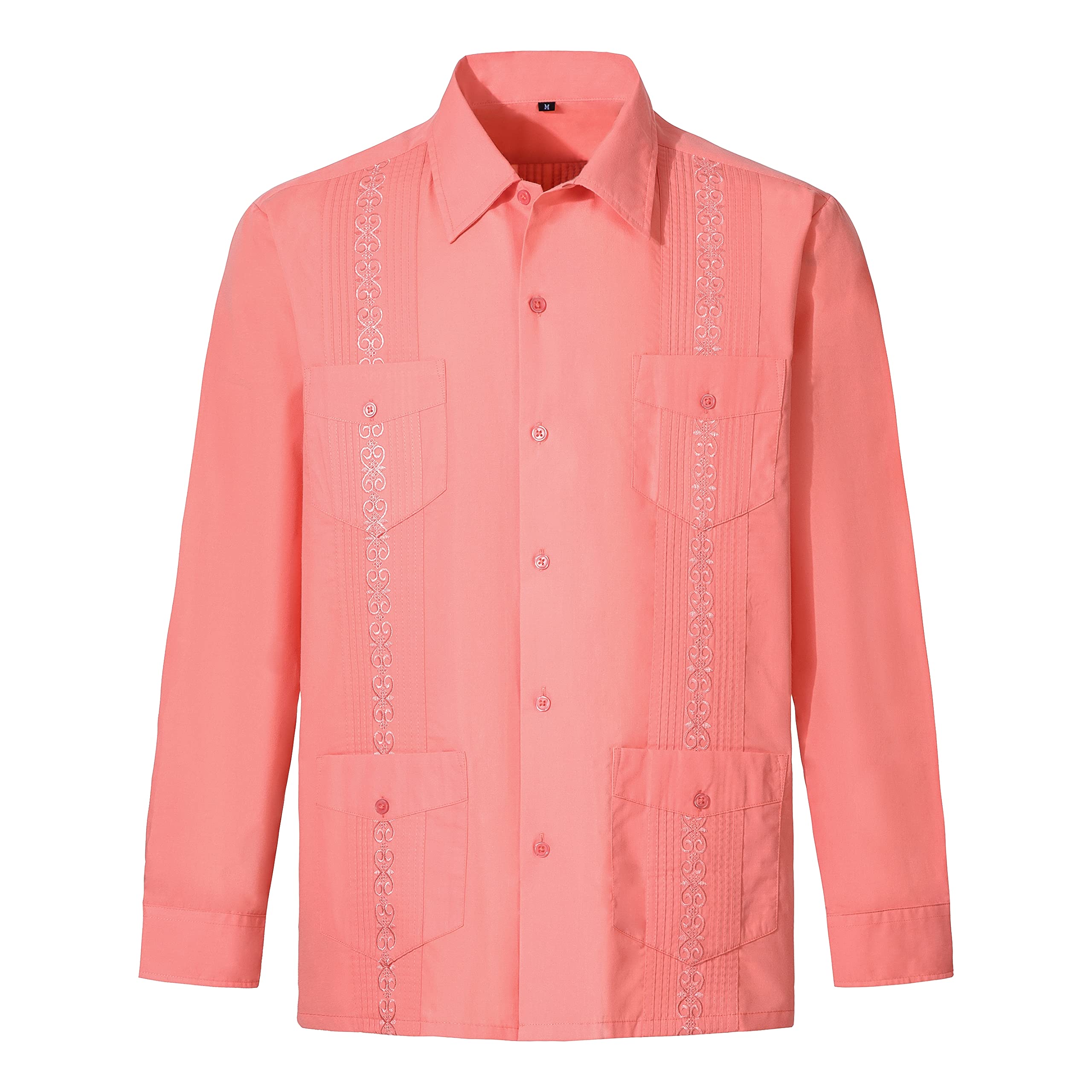 MAXJON Men's Long Sleeve Guayabera Shirts - Cuban Style Casual Button Down Shirt for Men - Perfect for Beach, Vacation & Summer Outfits