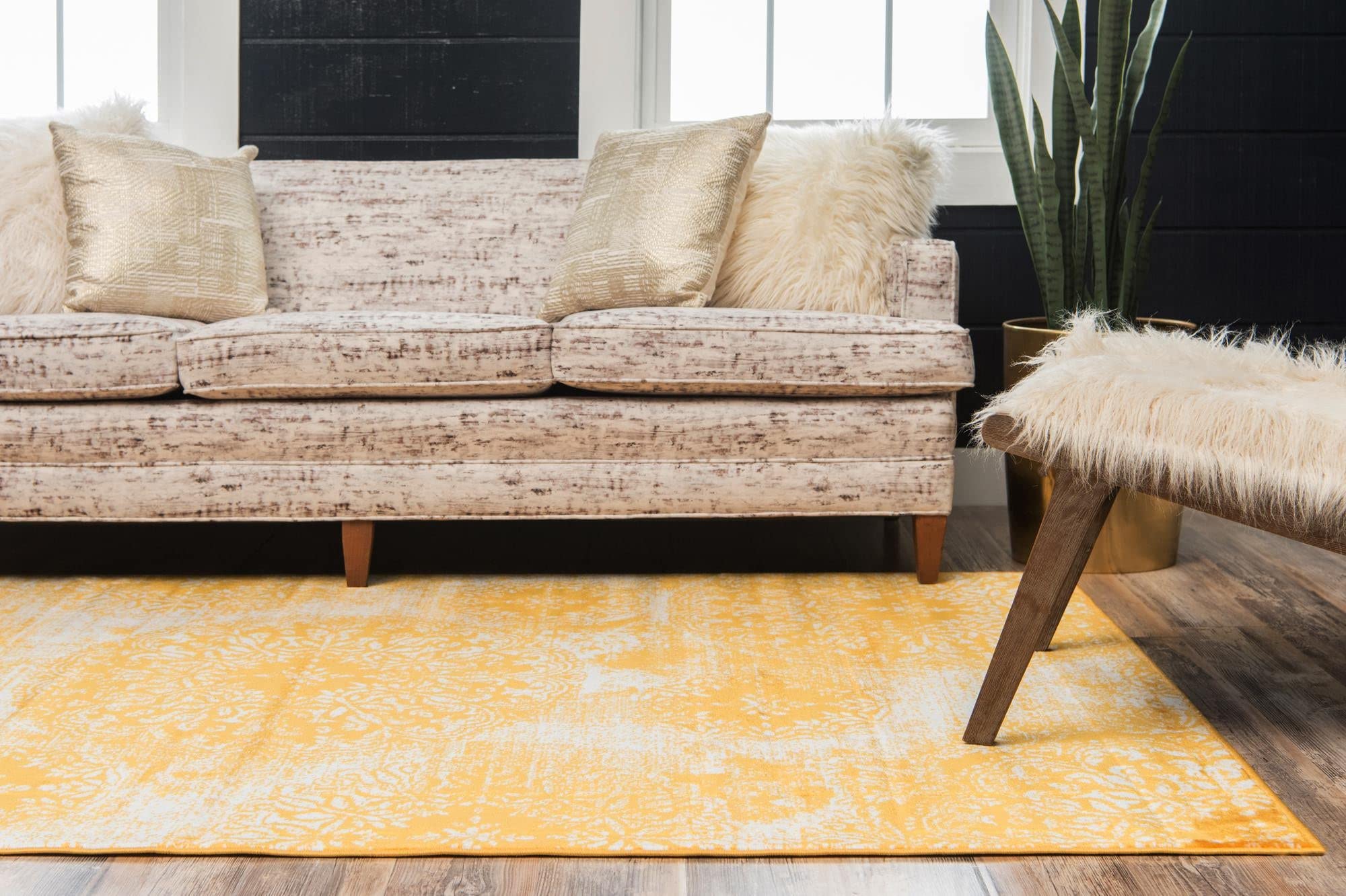 Rugs.com Monte Carlo Collection 5' x 8' Yellow Medium Area Rug - Soft Living Room Carpet, Dining Room Floor Mat for Open Floor Plans | Home Decor, Bedroom Accent