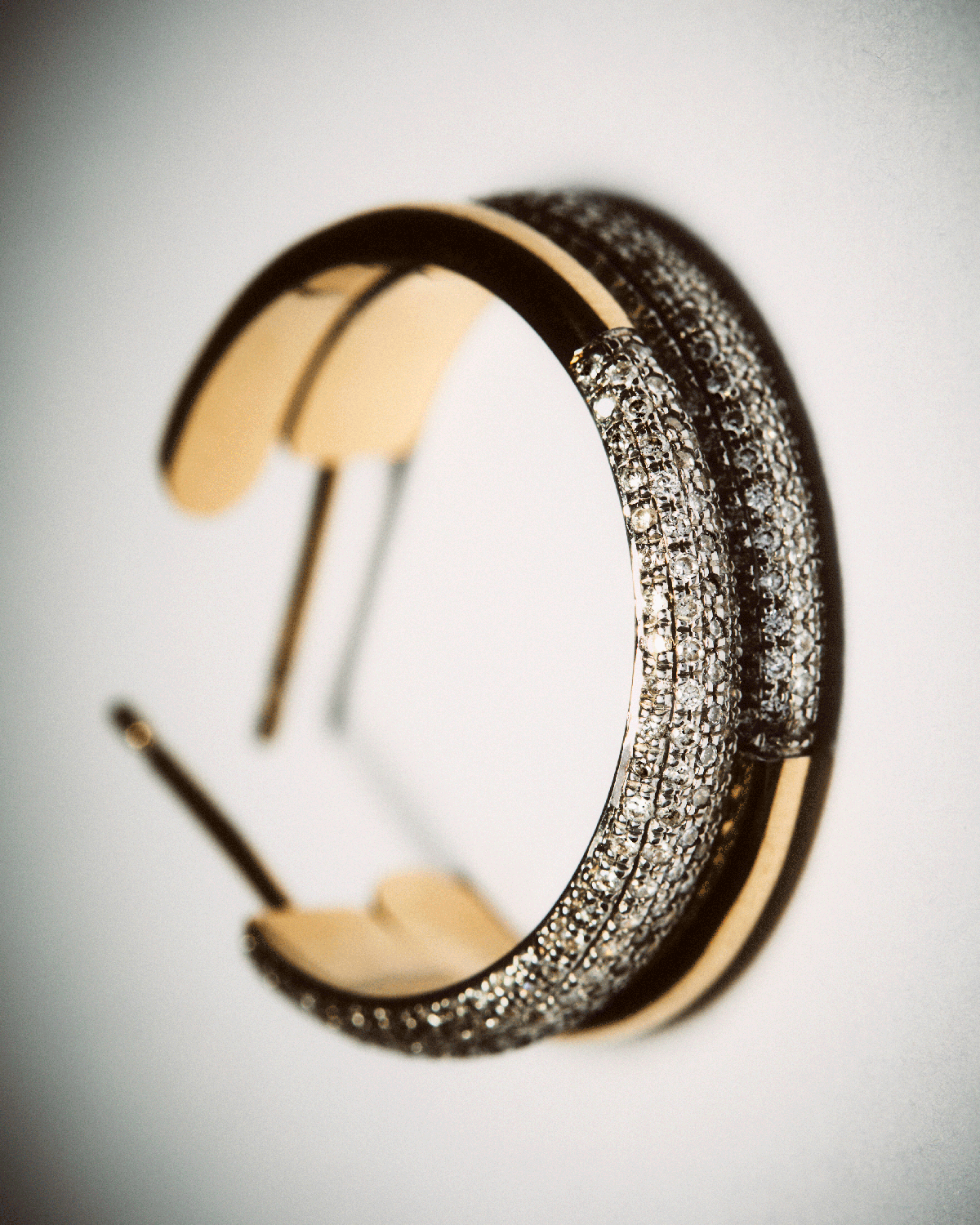 GRID 3 Diamonds And Gold Soho Hoop Earrings - Elegant 14K Gold Plated Cubic Zirconia Stud Earrings for Women | Perfect for Parties, Weddings & Everyday Wear