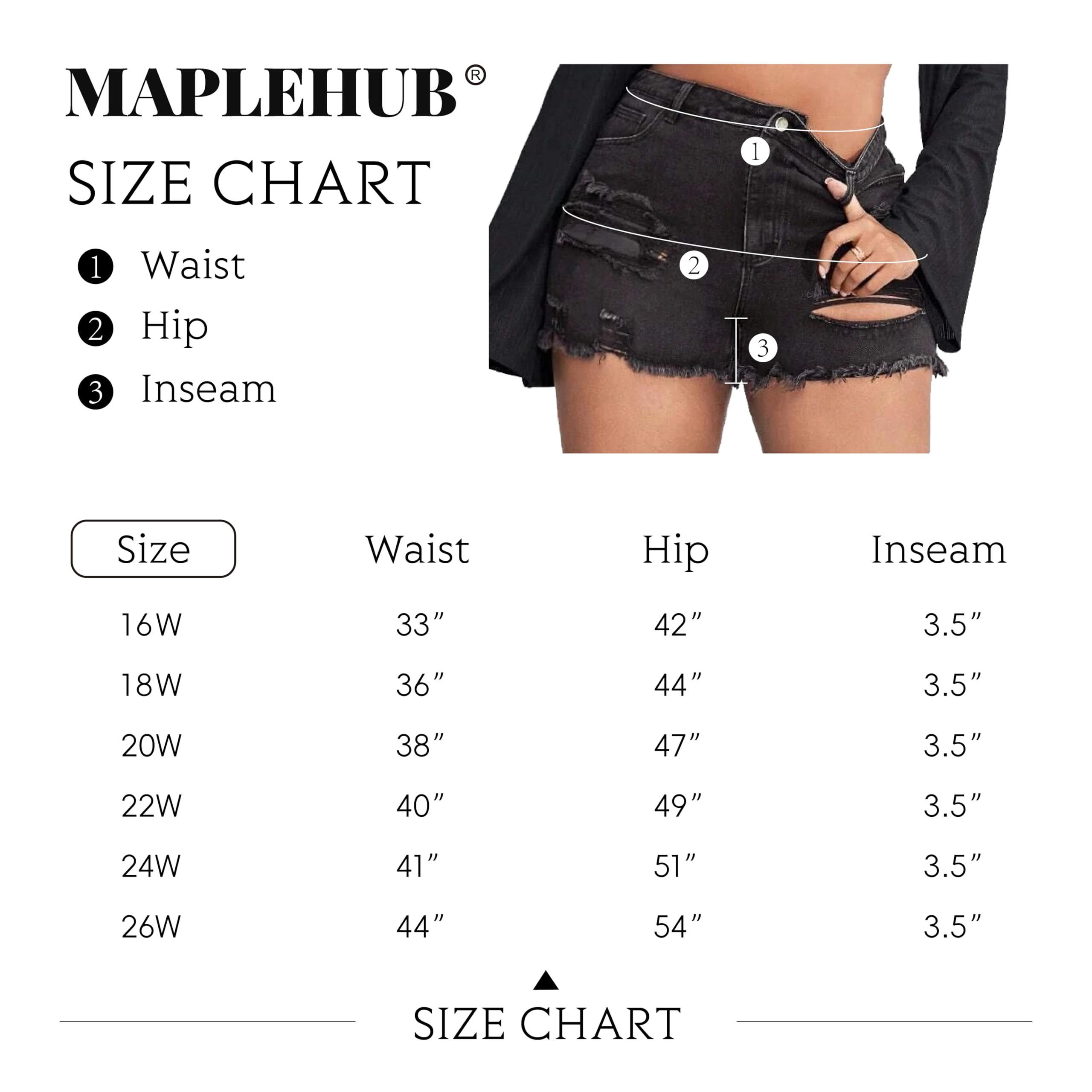 **MapleHub Plus Size Women's Ripped Denim Jean Shorts - High Waisted Stretchy Folded Hem Short Jeans for Summer Casual Wear & Street Style**