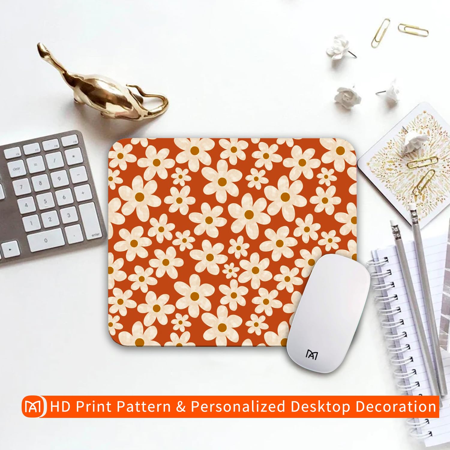 Cute Floral Square Mouse Pad - Personalized Premium Textured Washable Lycra Cloth Mouse Mat with Non-Slip Rubber Base for Wireless Mouse - Perfect for Office, Gaming & Home Computer Setup