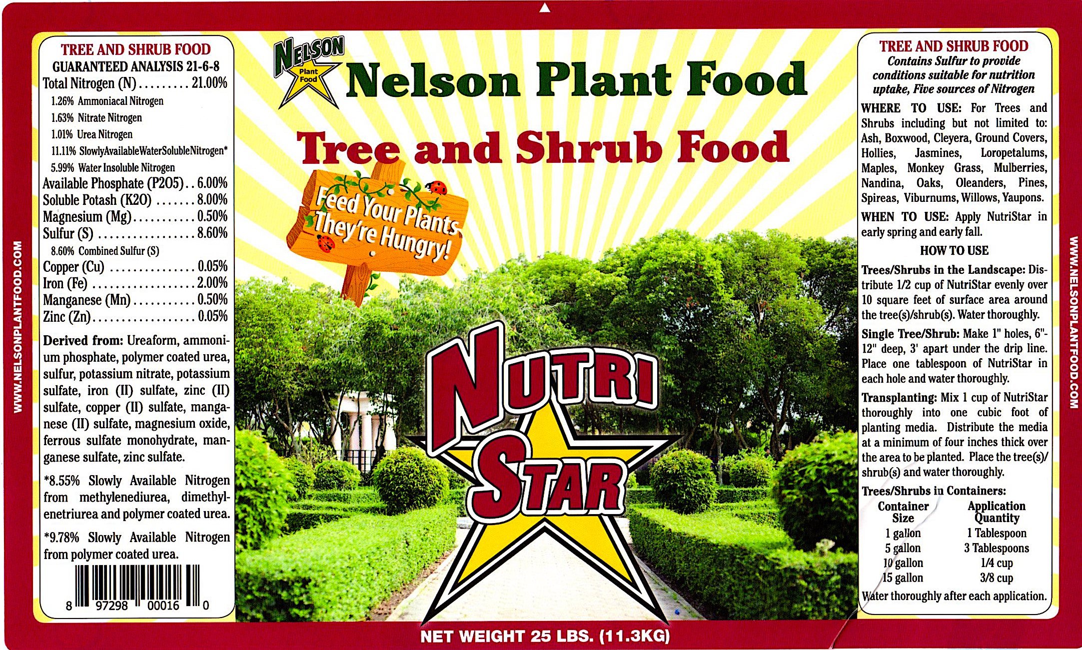 Nelson NutriStar 21-6-8 Granular Plant Food Fertilizer for Trees, Shrubs & Evergreens - 25 lb. | In-Ground, Container & Patio Use | Ideal for Landscaping, Garden Beds & Outdoor Plants