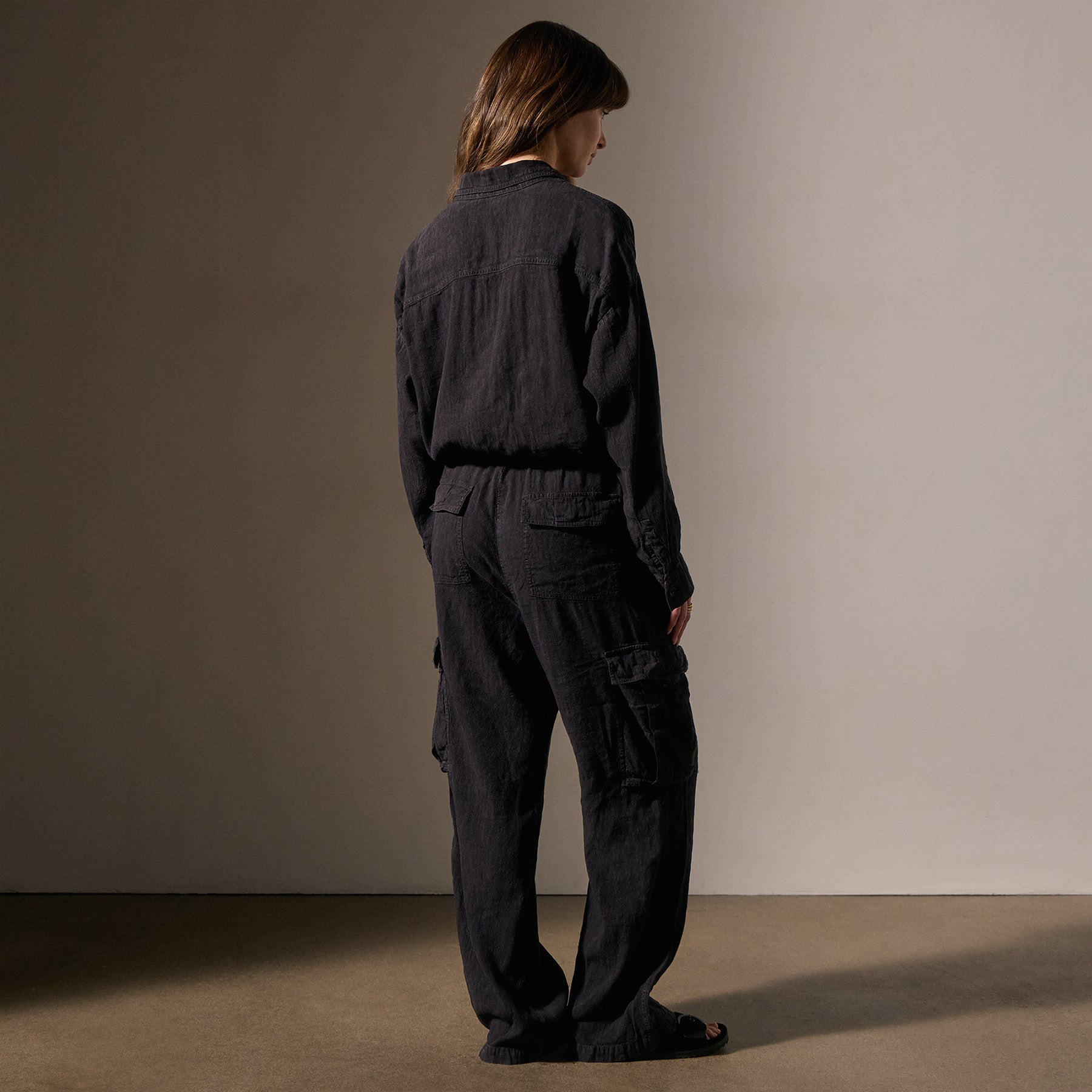 Linen Blend Cargo Jumpsuit for Women - Comfortable Black Utility Romper with Pockets | Perfect for Casual Outfits, Travel & Outdoor Adventures