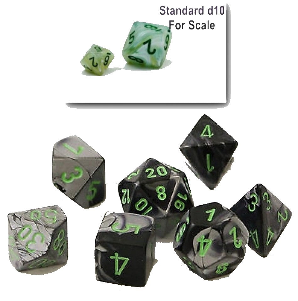 Chessex Polyhedral 7-Dice Set - Gemini Black Grey with Green - Perfect for D&D, RPGs, and Tabletop Gaming