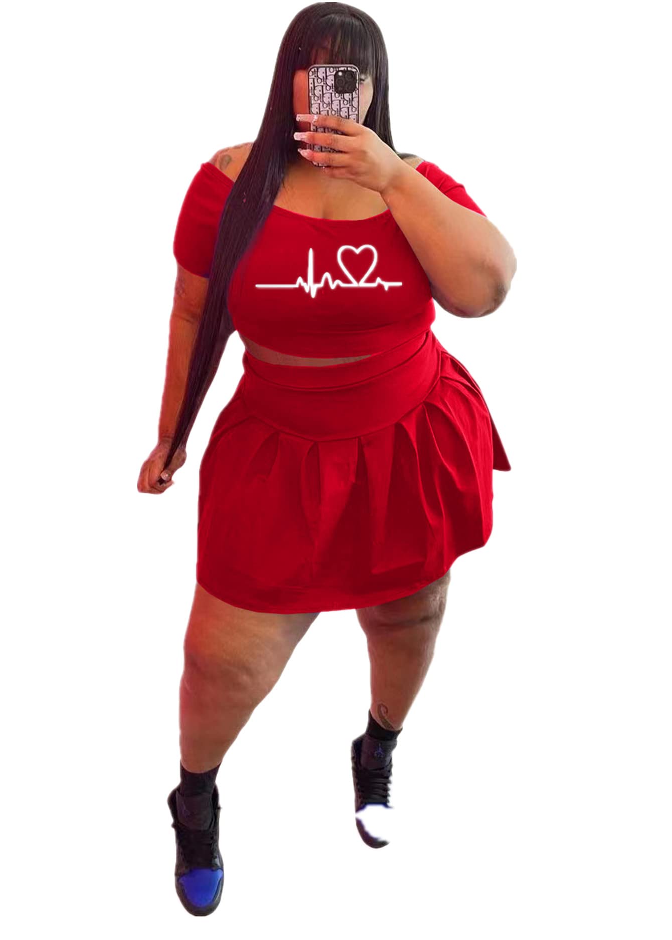KELOVEPAN Women's 2-Piece Pleated Short Skirt Set - Sexy Plus Size Summer Outfit, Tracksuit Dress for Casual Wear, Beach Vacation & Street Fashion