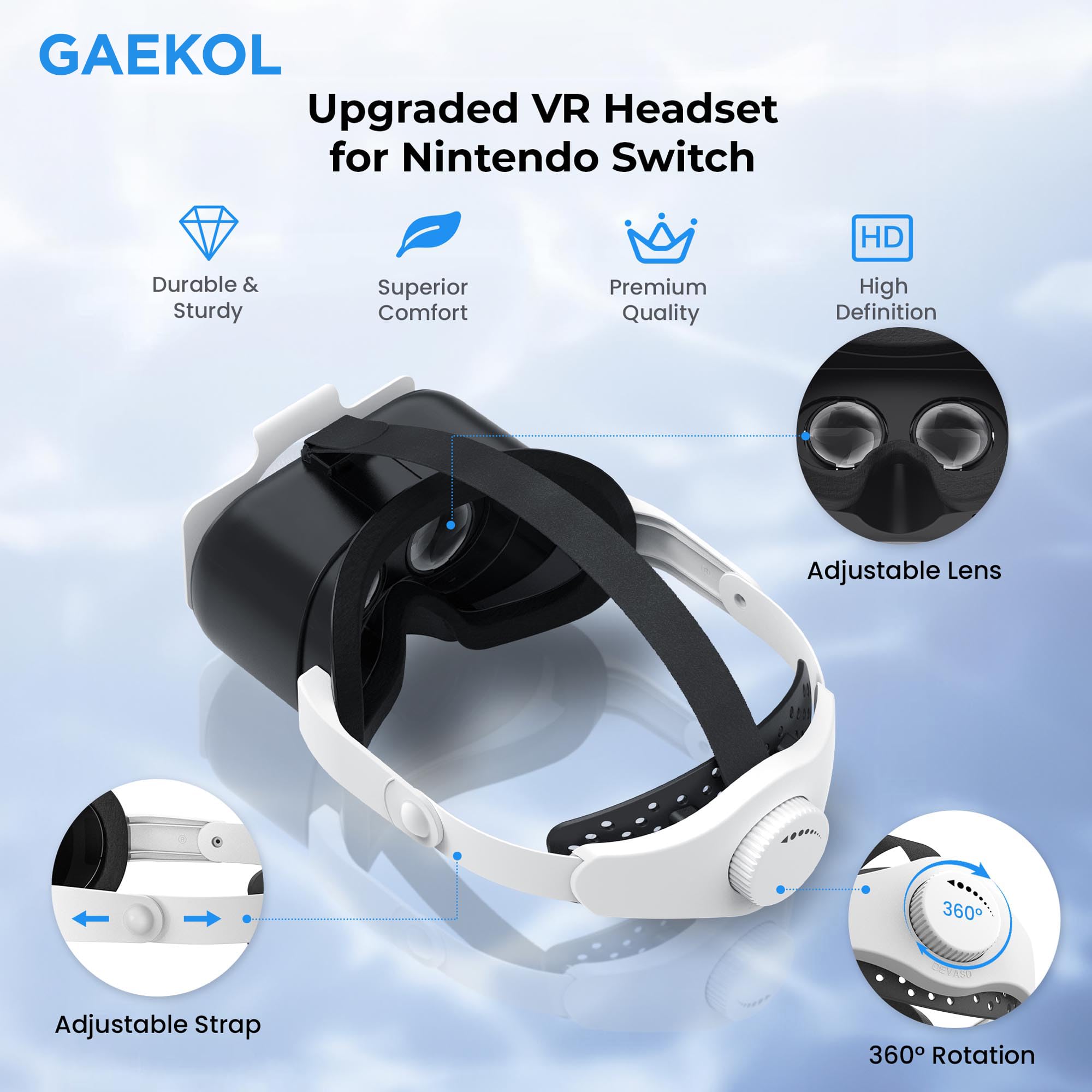 Nintendo Switch VR Headset with Elite Strap - Adjustable 3D VR Glasses for Switch & OLED Model | Lightweight Comfort Design for VR Gaming & Switch Labo VR Kit | Perfect for Home Entertainment & Virtual Reality Experiences