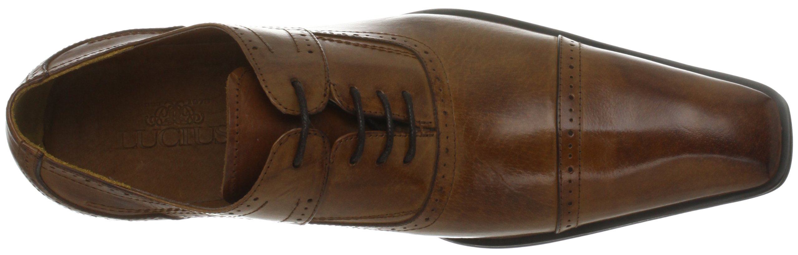 Lucius Leather Men's Oxford Medallion Straight Tip Dress Shoes - Lace-Up Low-Top Formal Shoes for Business & Wedding (Black/Brown) - Perfect for Office, Interviews & Special Occasions