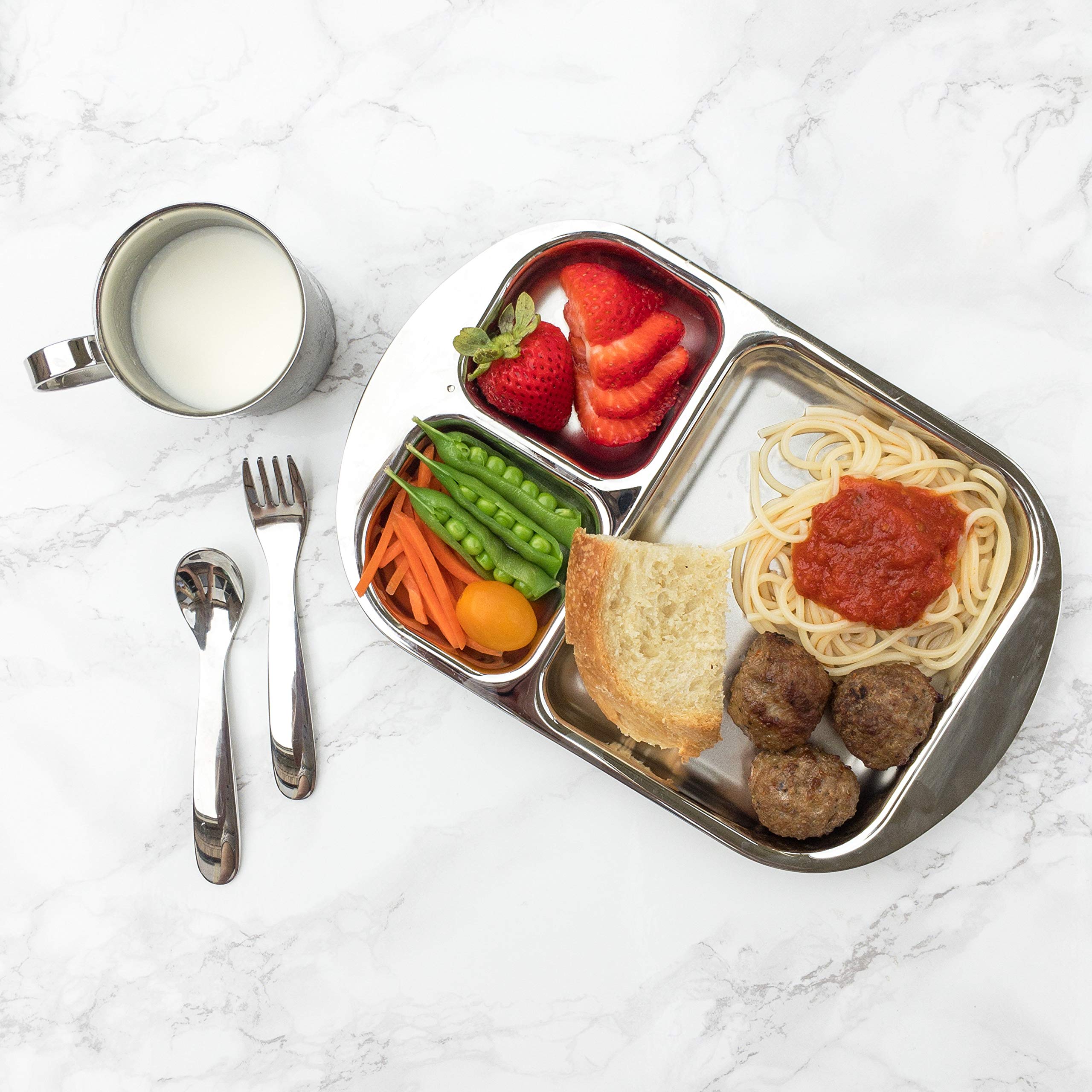 Kiddobloom Stainless Steel Divided Plates for Kids - 2-Piece Set | Premium 304 (18/8) Safe & Durable | Montessori Learning & Mealtime Essentials | Perfect for Babies, Toddlers & Preschoolers | Ideal for Home, School & Travel Use