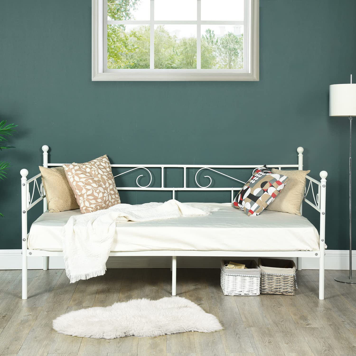White Metal Daybed Twin Size - No Box Spring Needed, Multi-Functional Sofa Bed Frame for Living Room, Guest Room & Small Spaces - Sturdy Metal Bed Frame with Modern Design