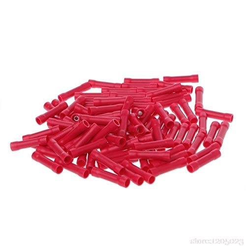 Davitu 100 Pcs Electrical Straight Butt Connectors - Red/Blue/Yellow/Red & Blue Crimp Terminals for Automotive, Marine & Home Wiring (Color: Red) - Secure Wire Connections for DIY Projects & Electrical Repairs