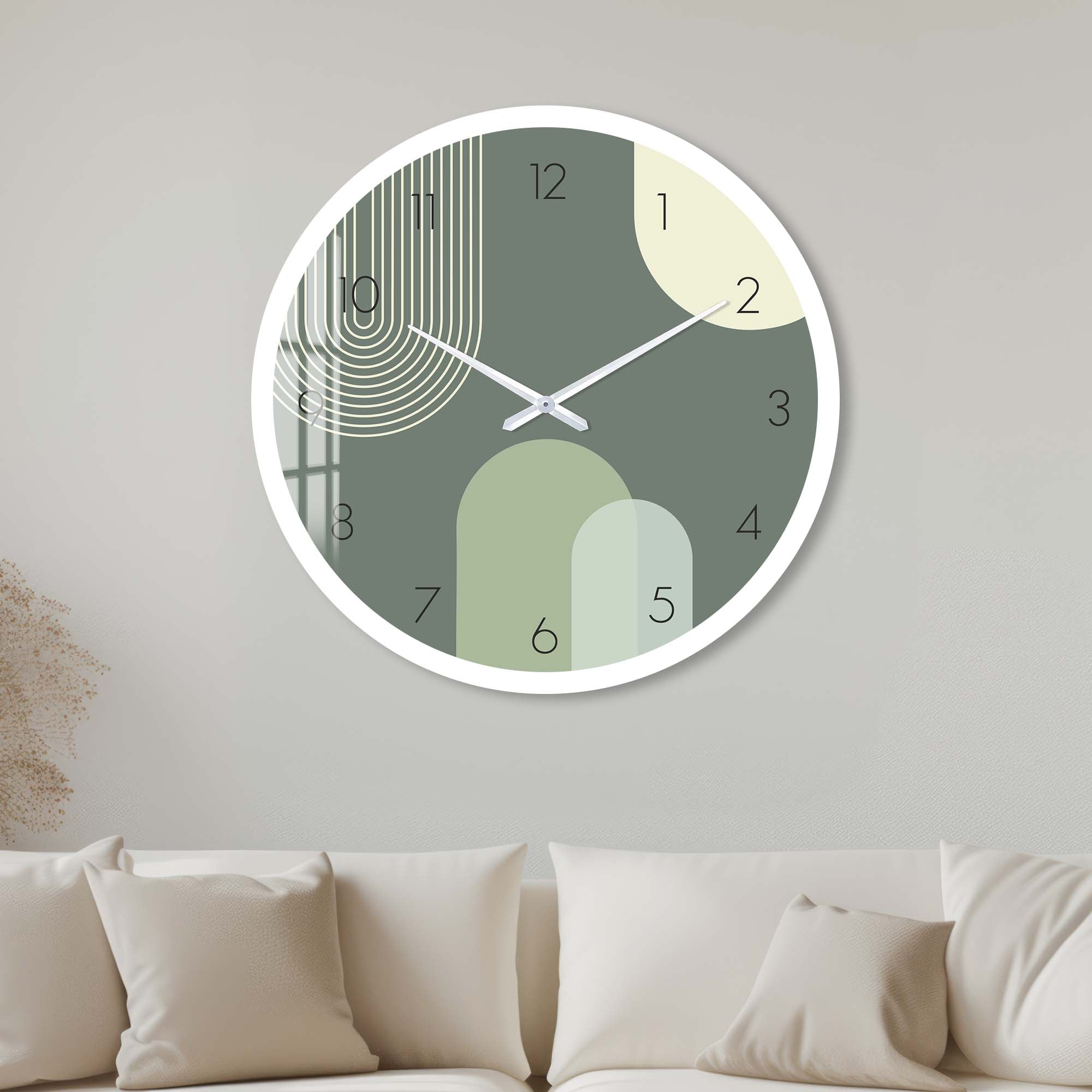 Puffy Khaki Glass Wall Clock - Modern Large Silent Non-Ticking Decorative Clock for Living Room, Bedroom, Office | Home & Office Decor