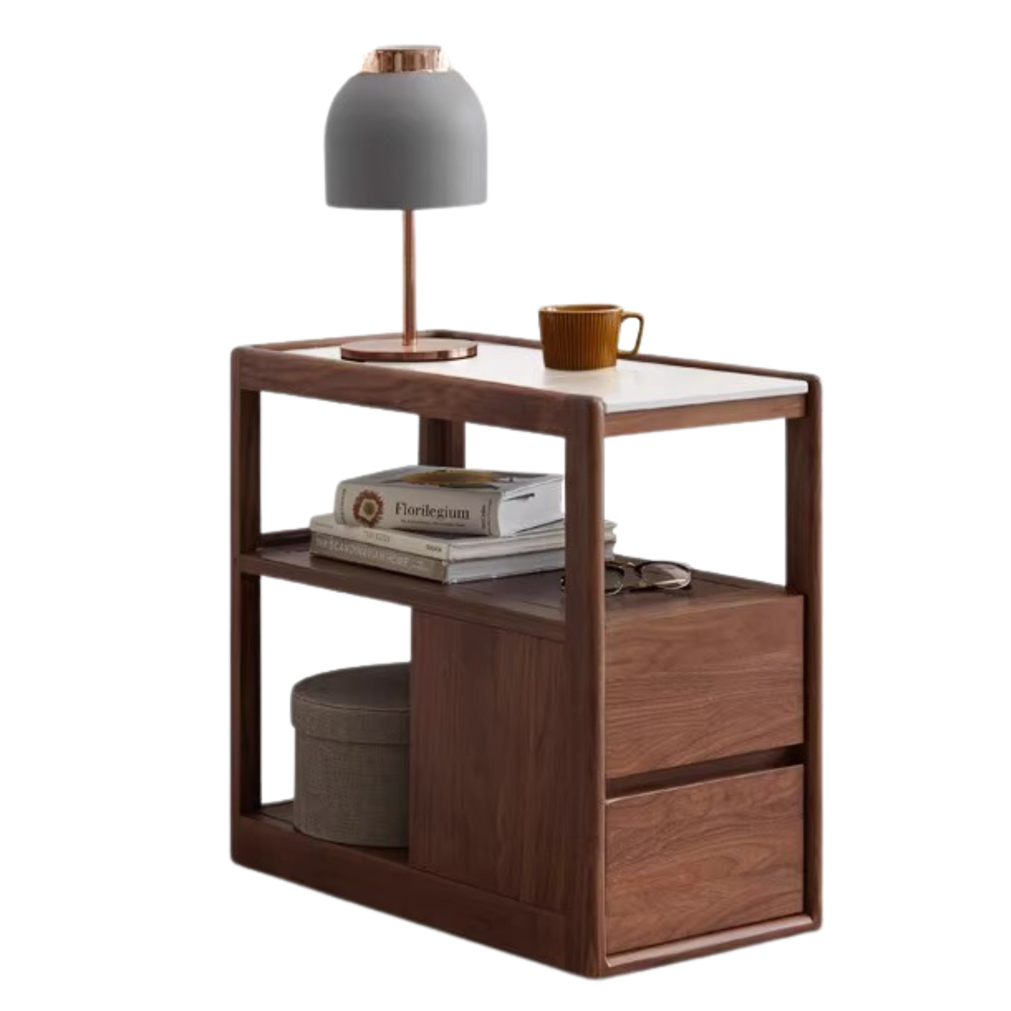 Solid Black Walnut Wood Side Table with Natural Slate Top - Perfect for Living Room, Bedroom, or Office Decor