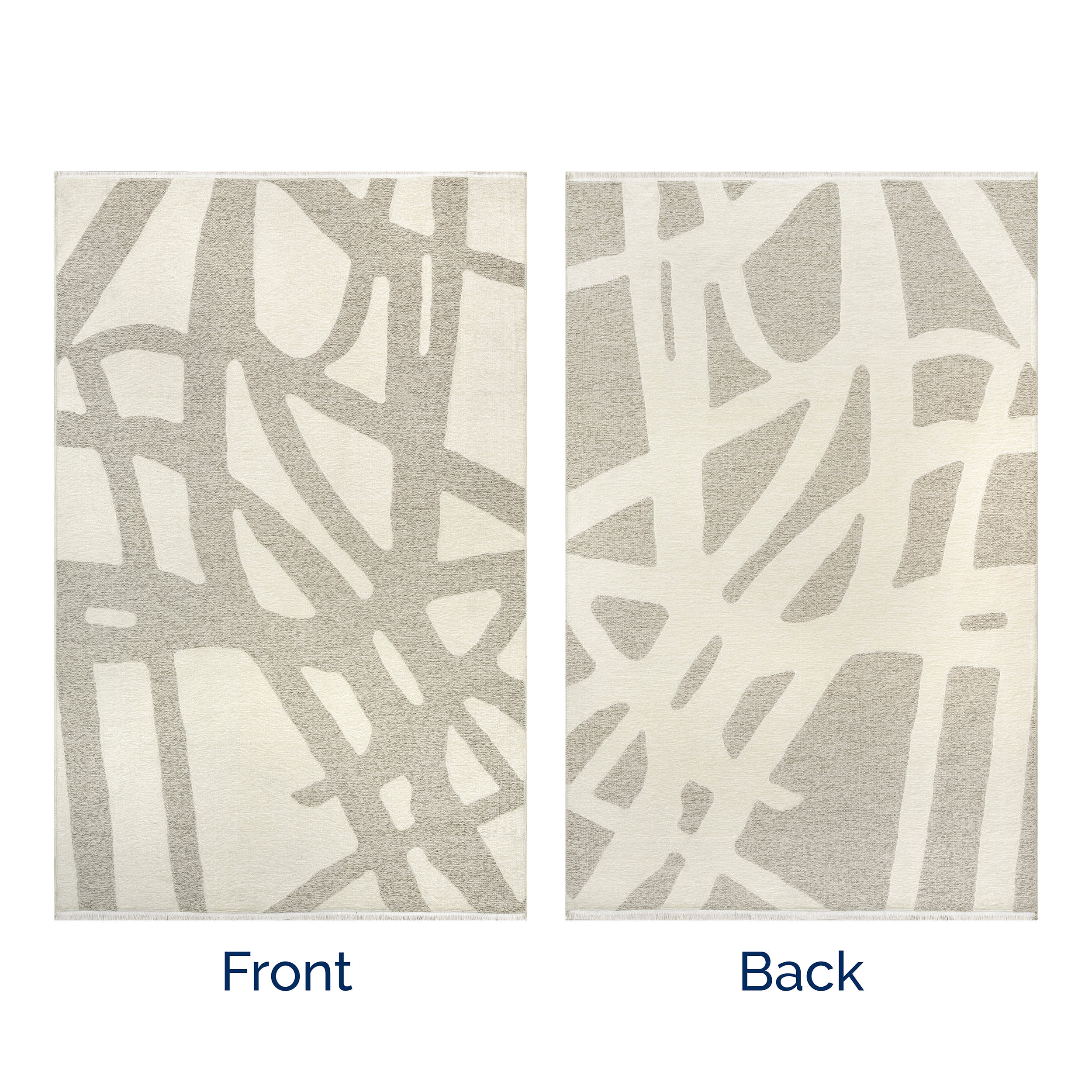 Claude Abstract Fringed Reversible Washable Area Rug in Cream | Modern Bohemian Home Decor for Living Room, Bedroom & Nursery